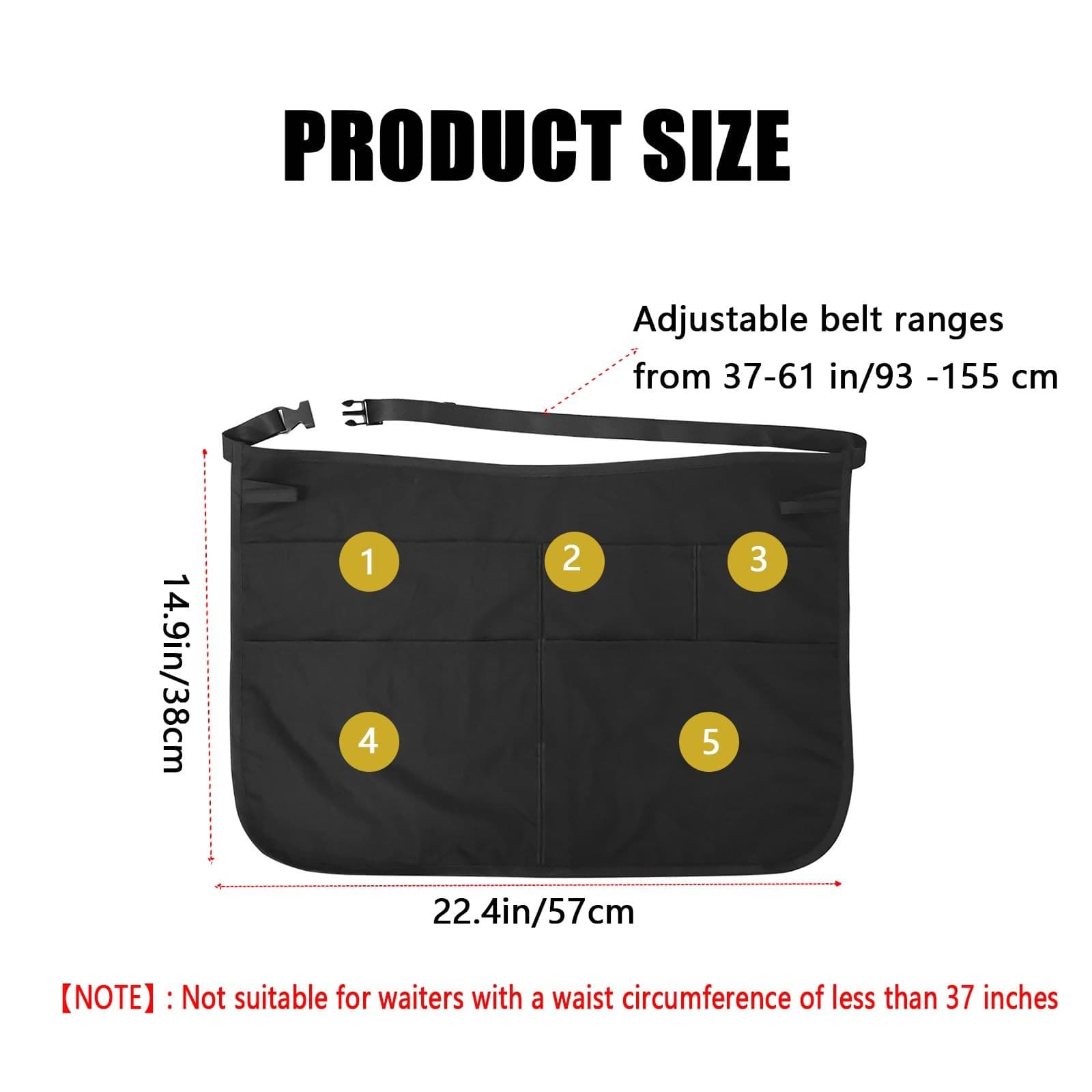 2× Server Apron with 5 Pockets Half Waitress Apron Women Men Waitress Tool Bag 4