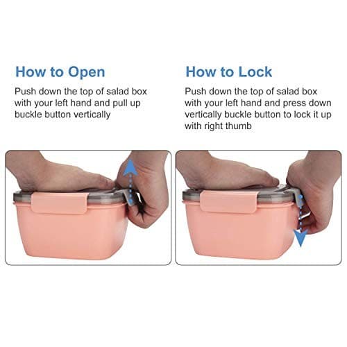  Salad Lunch Containers To Go, 2 Pack 52-oz Bowls with 3 Pink+Green 4