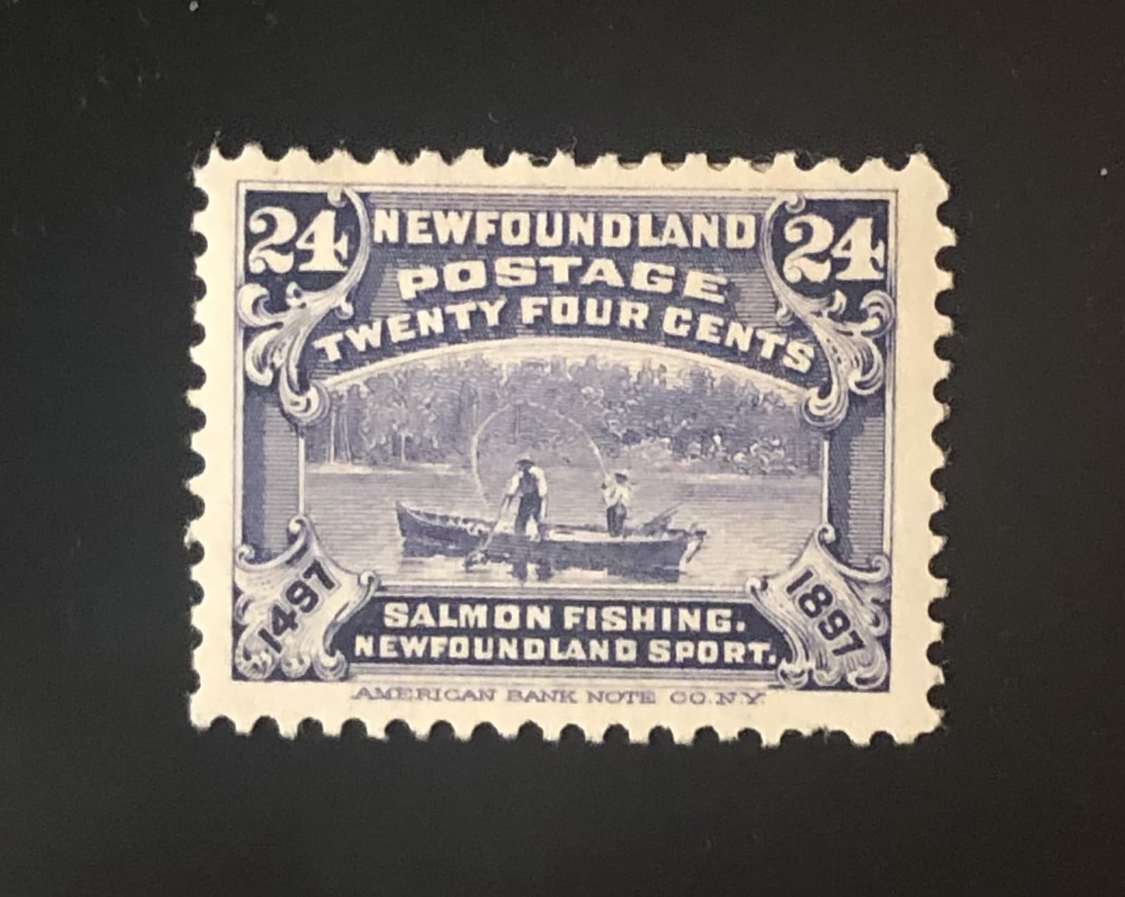 Stamps Canada Newfoundland Sc71  24c grey Salmon Fishing 1897  see details 5