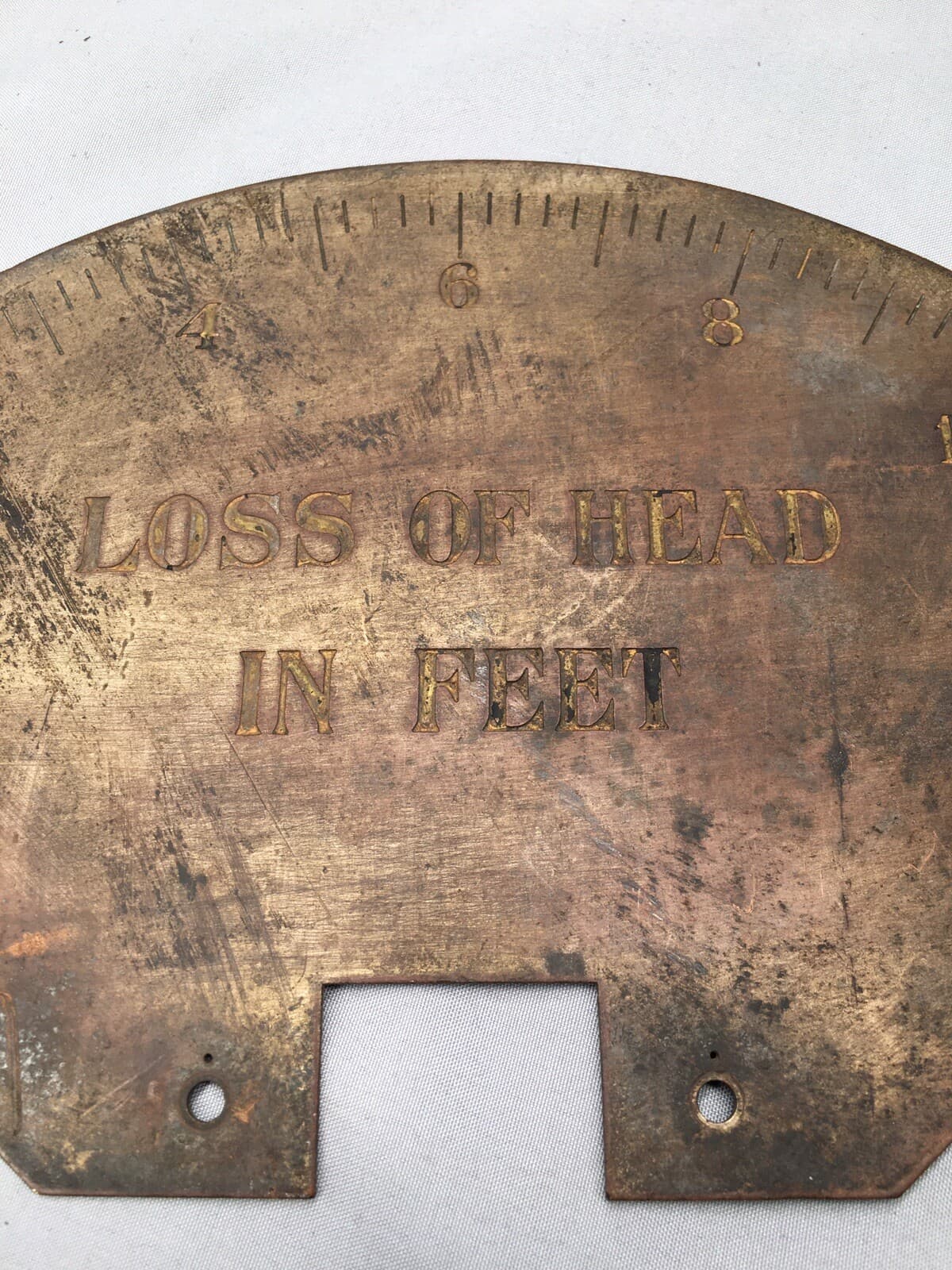 Hydro Fluid Brass Gauge Plate Loss of Head in Feet for Gravity Water Tower? Vtg 4