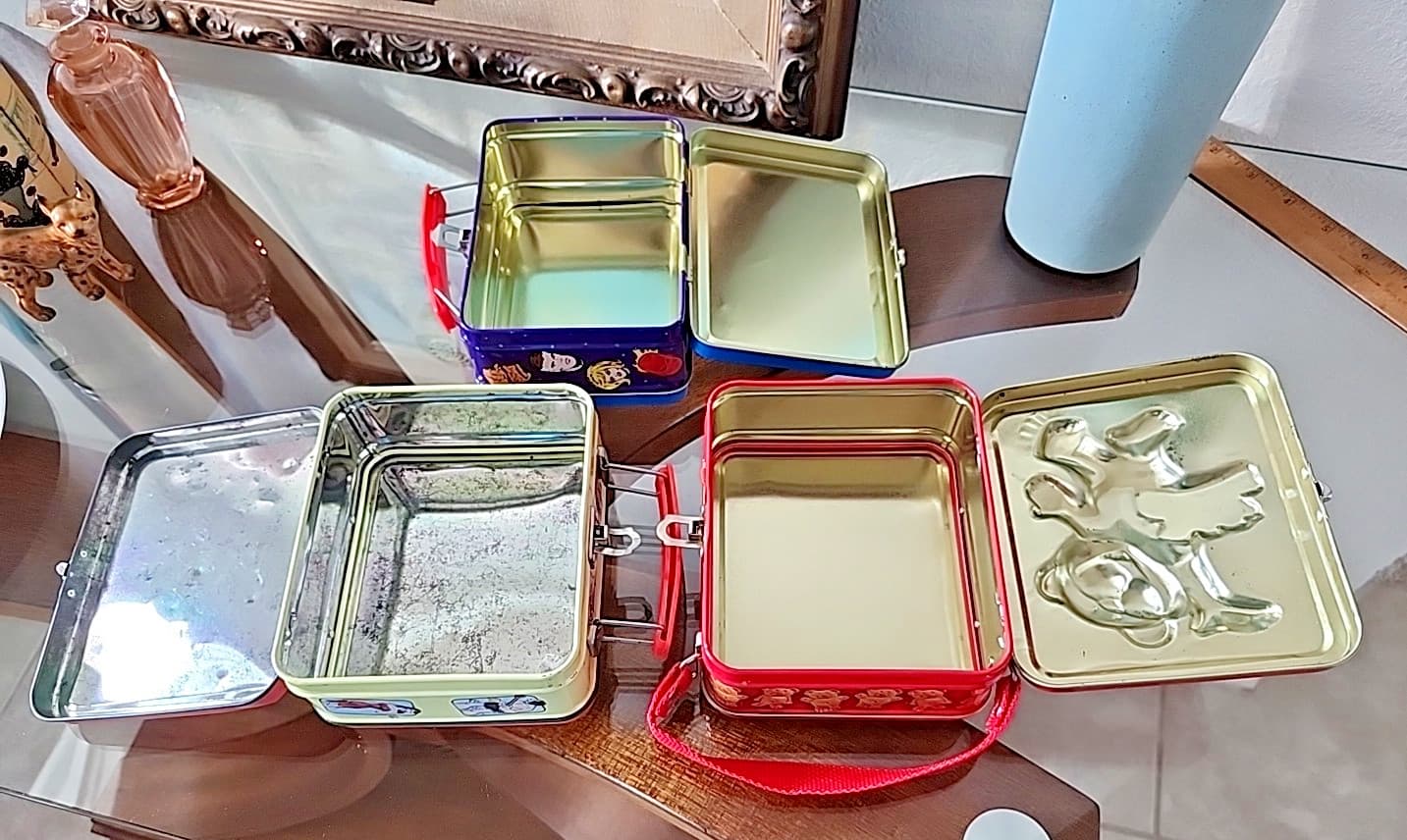 Three Mini  Metal Lunch Boxes Fantastic Four, Teddy Grahams, Alley Oop Free Ship 5