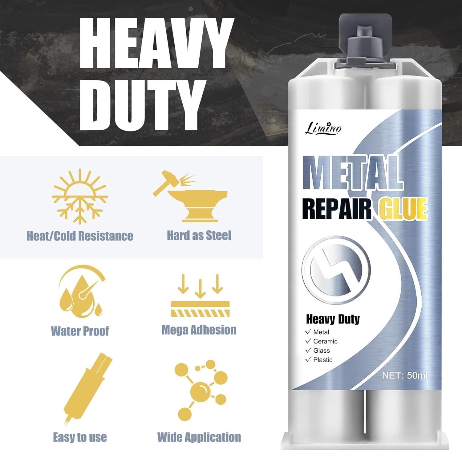 Metal Glue - 2 Part Epoxy Heavy Duty Welding Glue for Bonding and Repairing the 3