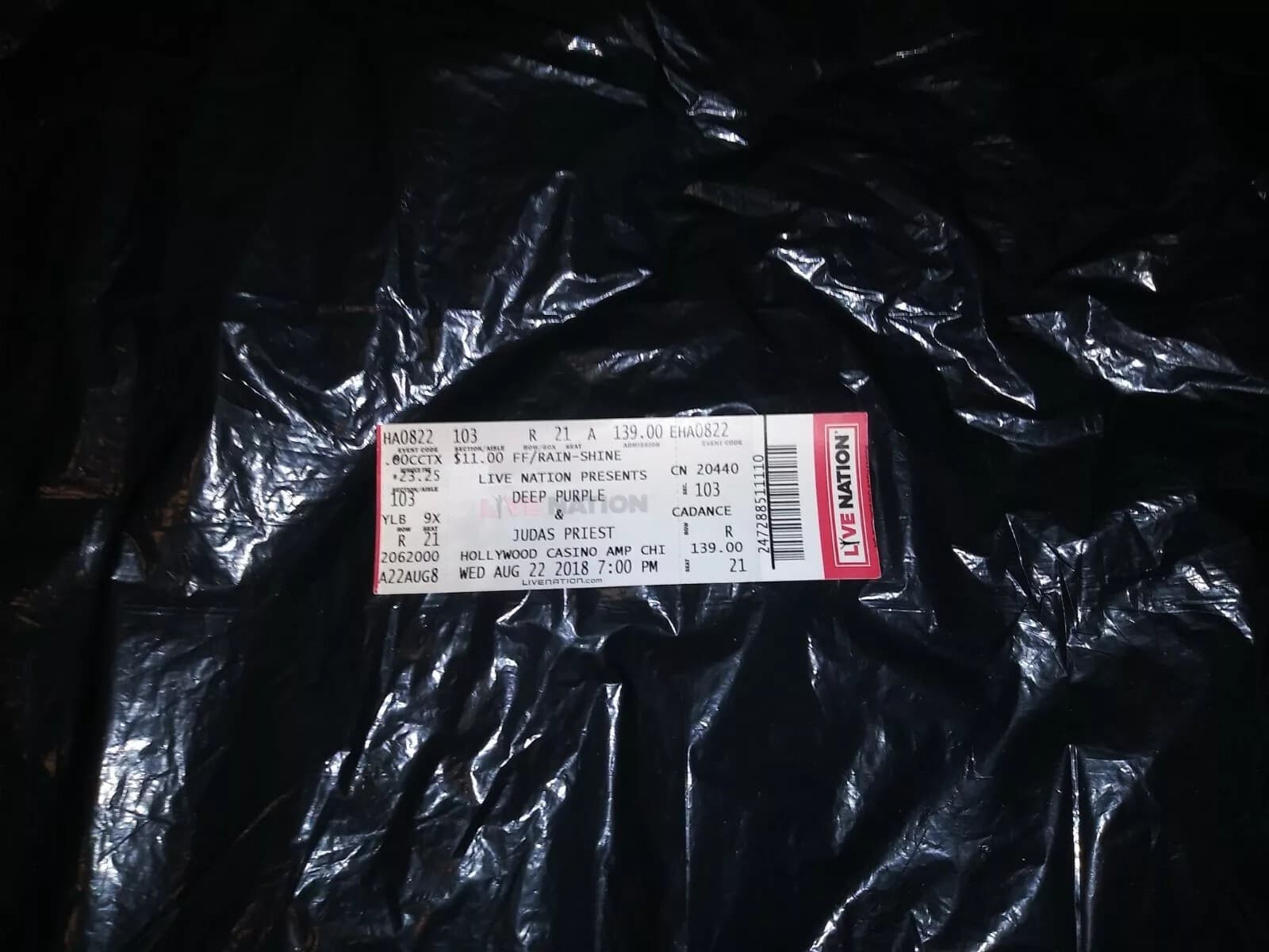 Deep Purple Judas Priest Chicago Tinley Park IL 8/22/18 2018 Actual Ticket Stub