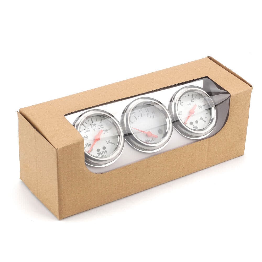2'' 52mm Oil Pressure Water Temp Volt Meter Triple Gauge Mechanical Chrome Set 5
