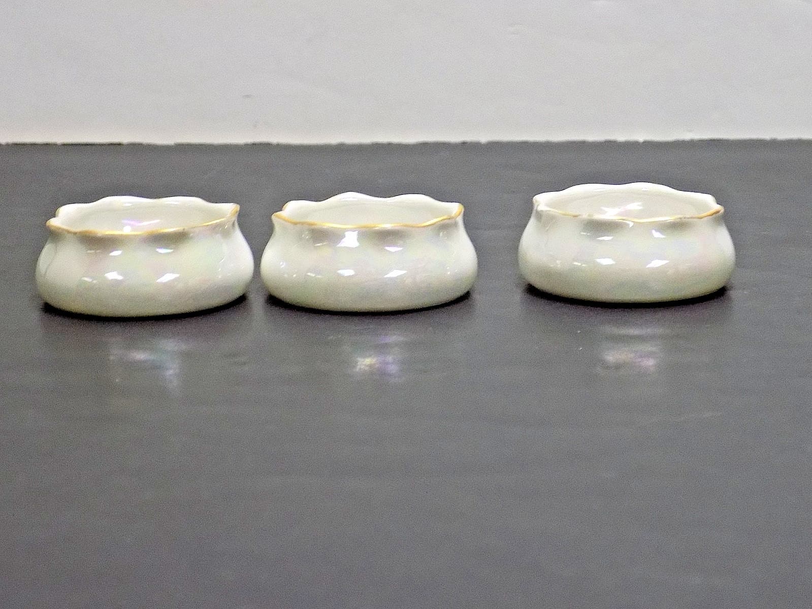 Set of 3 Germany Iridescent Pearl Finish Porcelain Open Salt Cellars 3