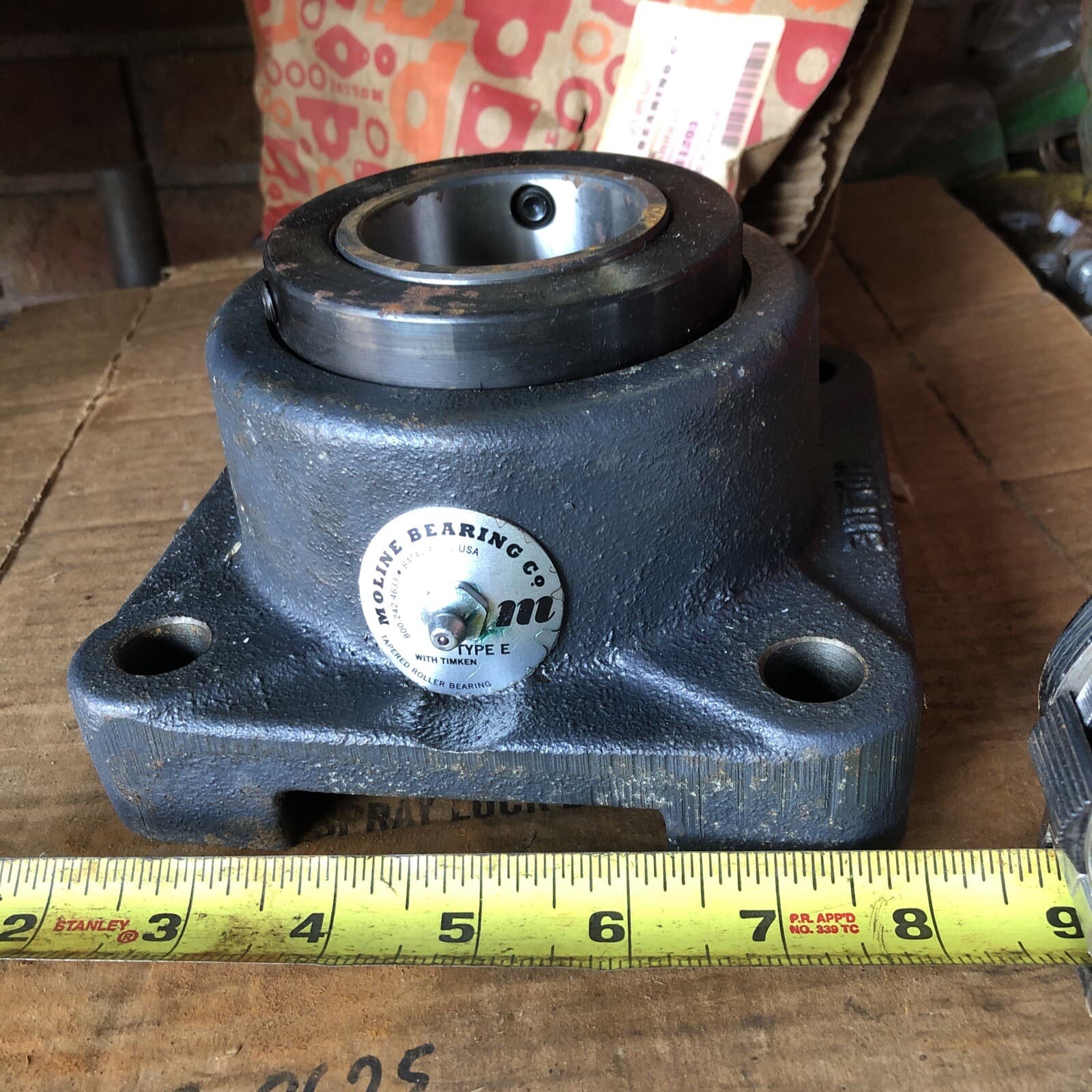 19311203 MOLINE BEARING 2-3/16 TYPE E 4-BOLT FLANGE TIMKEN BEARING RUST UNUSED