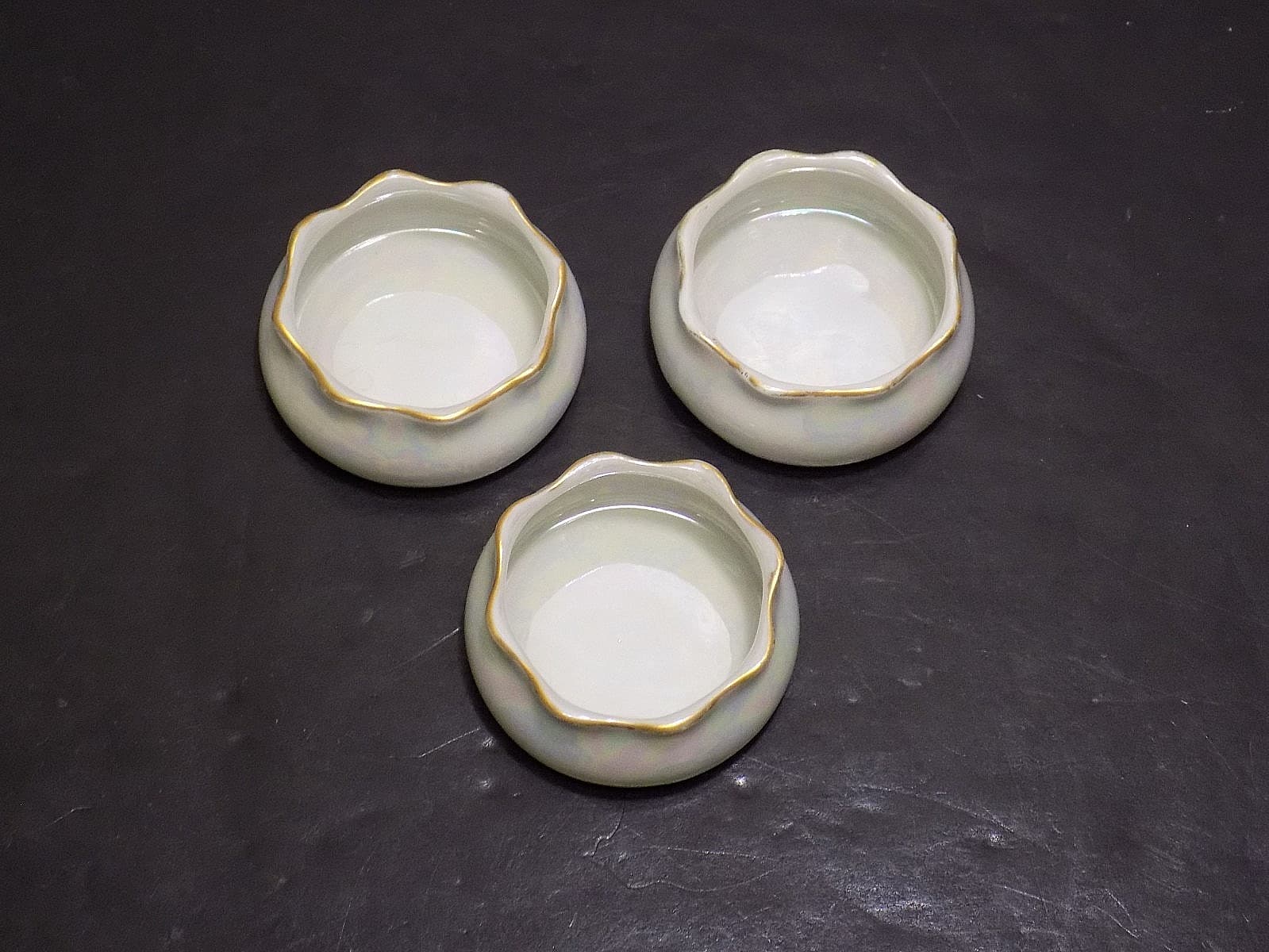 Set of 3 Germany Iridescent Pearl Finish Porcelain Open Salt Cellars 4