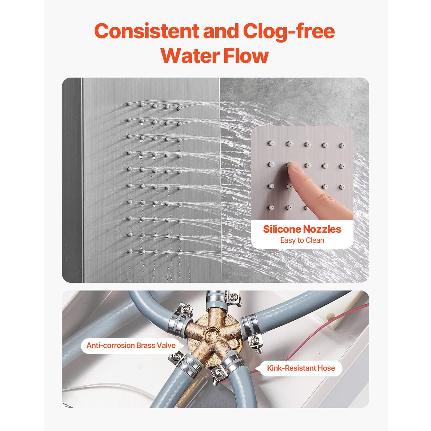 Shower Panel Tower System Stainless Steel Column Rainfall Waterfall Head 5 Modes 5