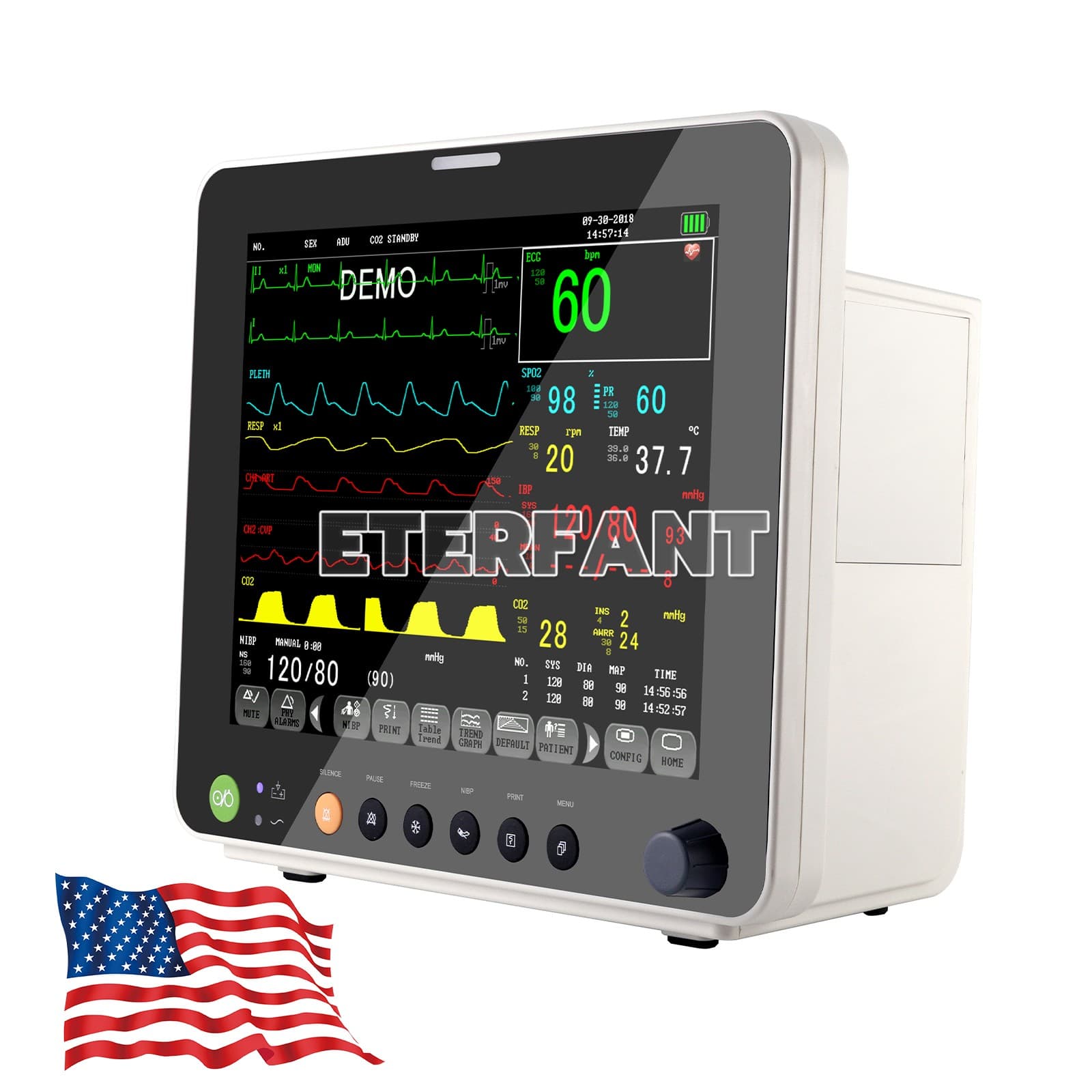 12" Patient Monitor ICU CCU Vital Sign For Hospital ECG NIBP RESP TEMP SPO2 PR 5