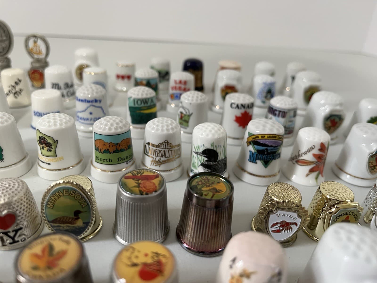 Lot Of 60 Thimbles - Metal • Ceramic • Porcelain • Mixed - Vintage  Souvenir 6