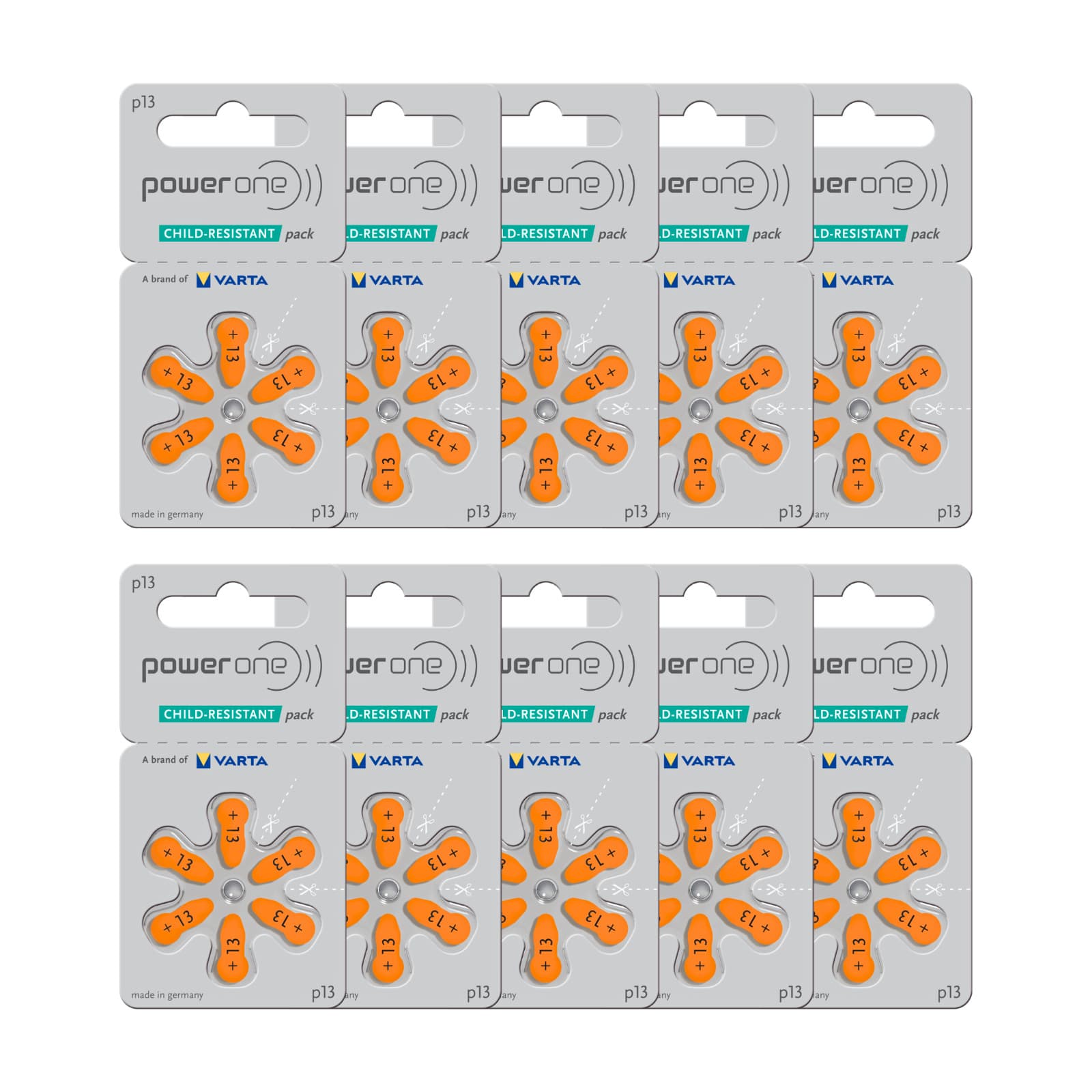 Power One Size 13 - MERCURY FREE - PR48 P13 Hearing Aid Batteries (60 Pack)