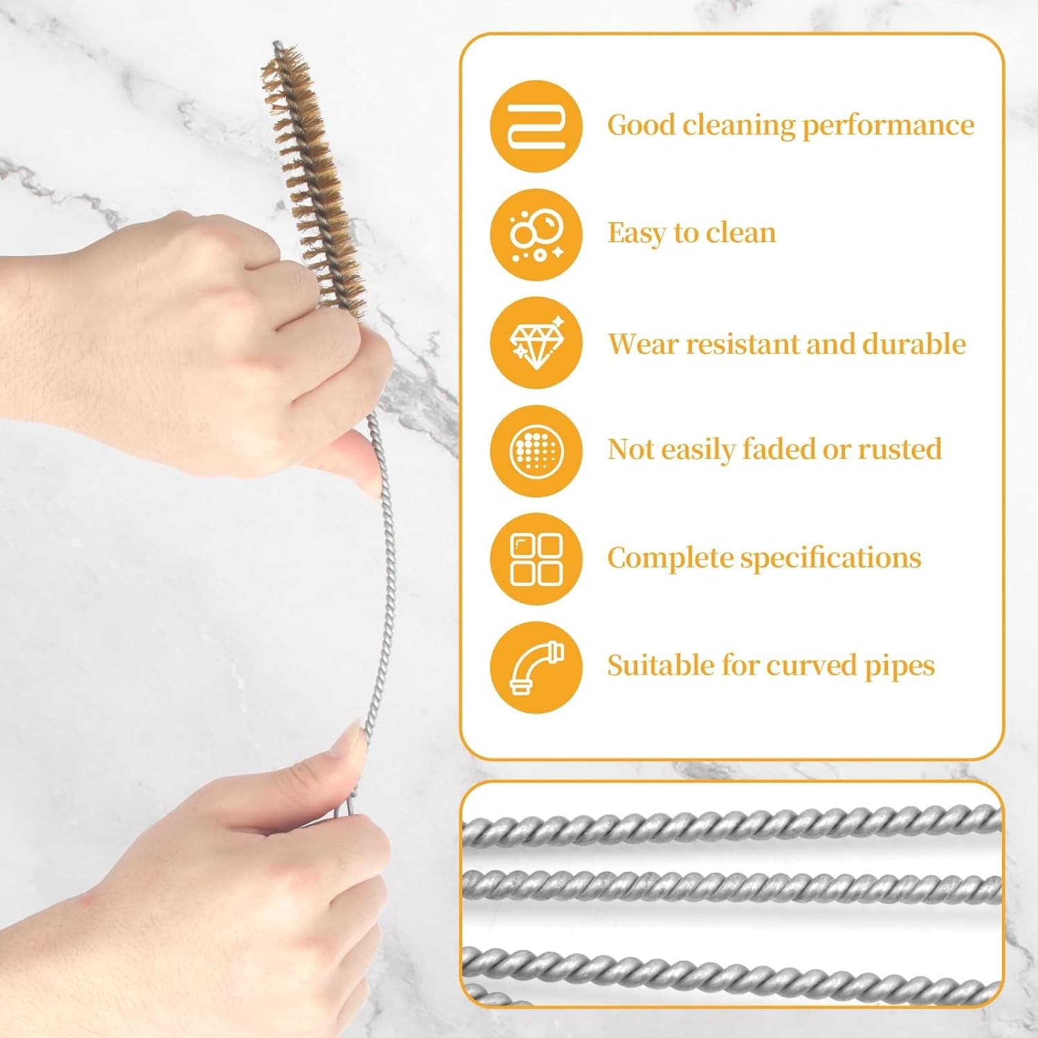 7 PCS Tube Brush Set Brass Wire Pipe Cleaner with 11" Handle for Bottles & Tubes 3