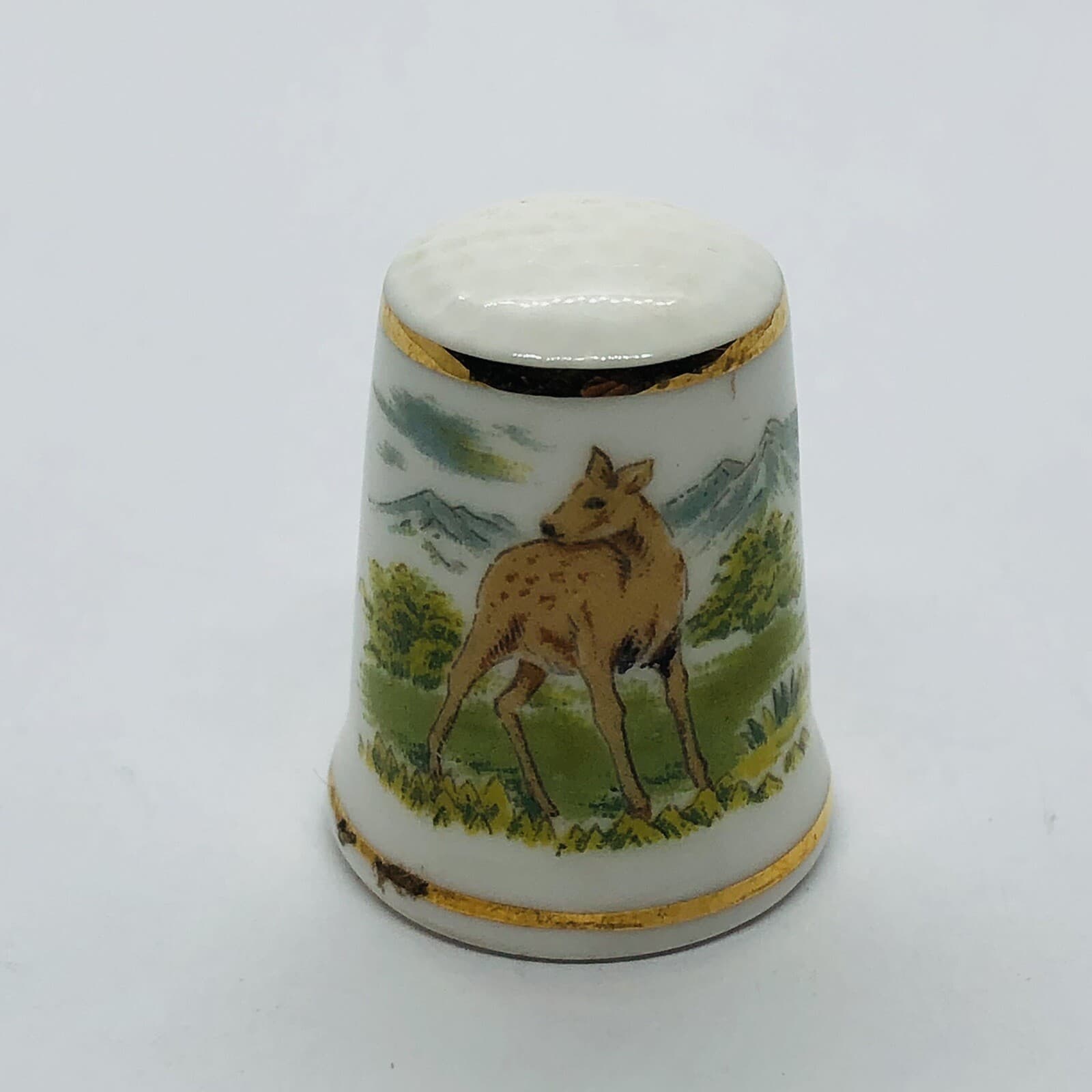 Vtg Wildlife Deer Bone China Thimble - Made in Japan