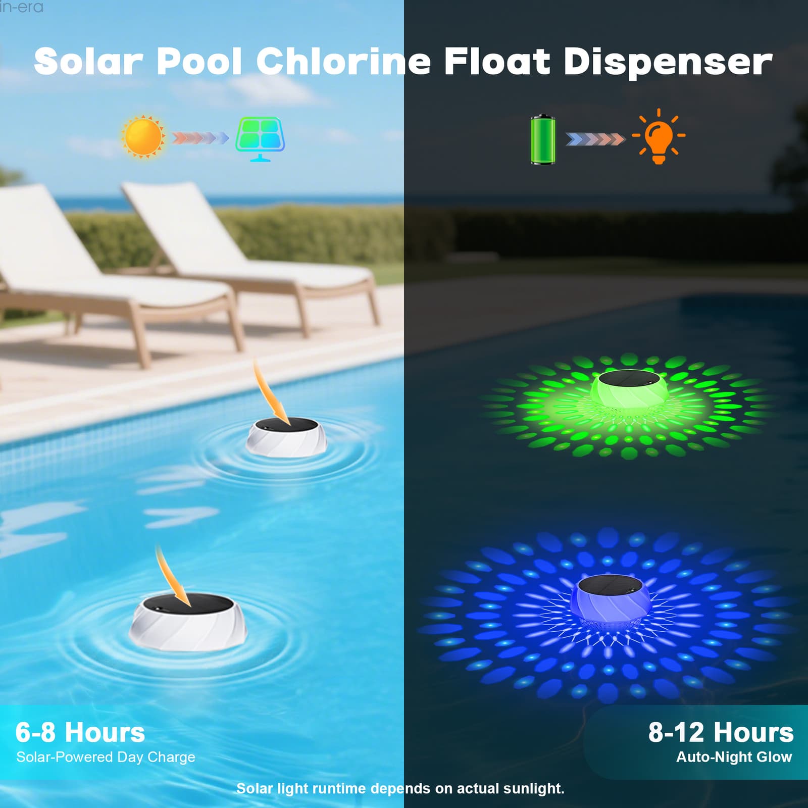 Solar Pool Chlorine Floater with Colorful Solar Light Adjustable for Hot Tub Spa 6