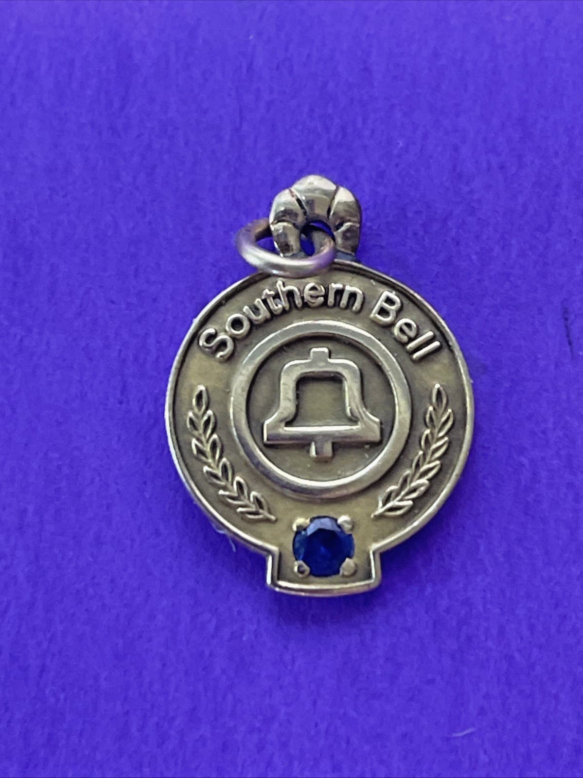 Southern Bell Service Award Pendant Bracelet Charm Sapphire 10KT GOLD 1980's