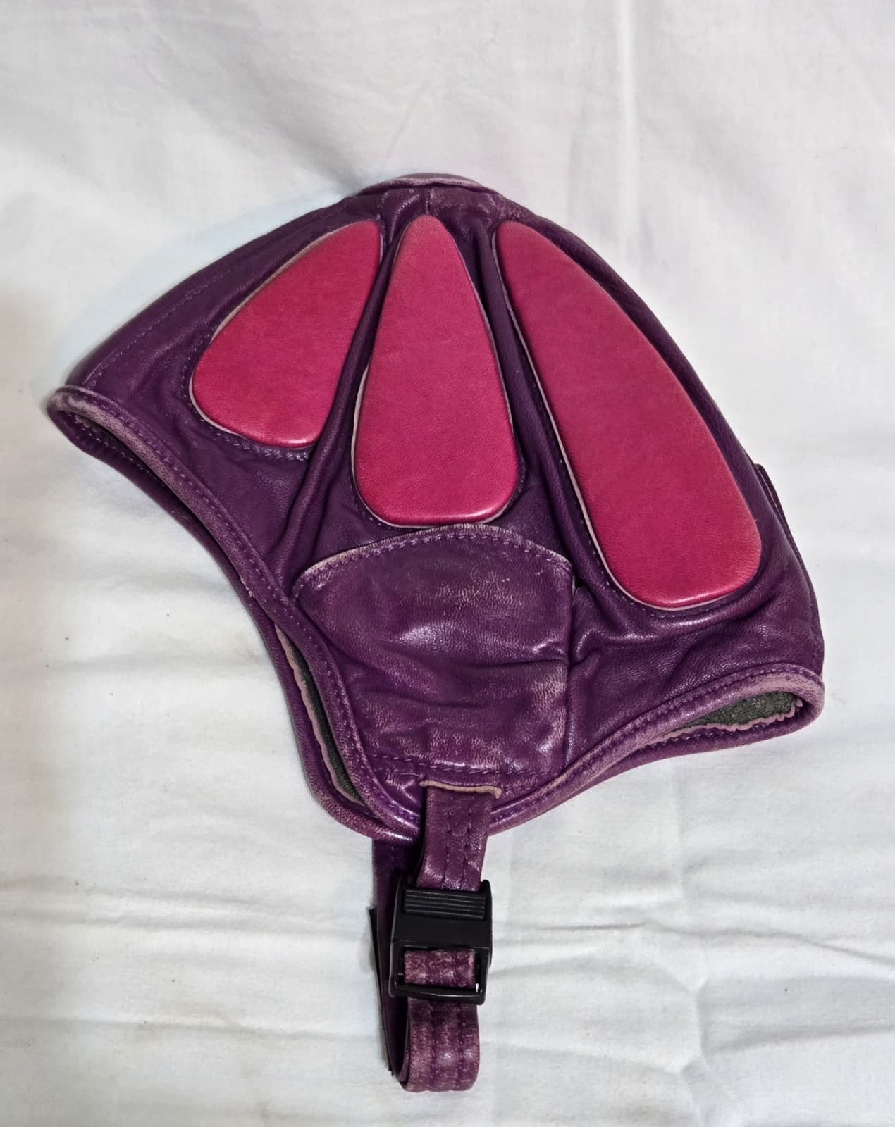 Vintage ParaPort Italia Skydiving Leather Helmet Purple Pink Made in Italy 3