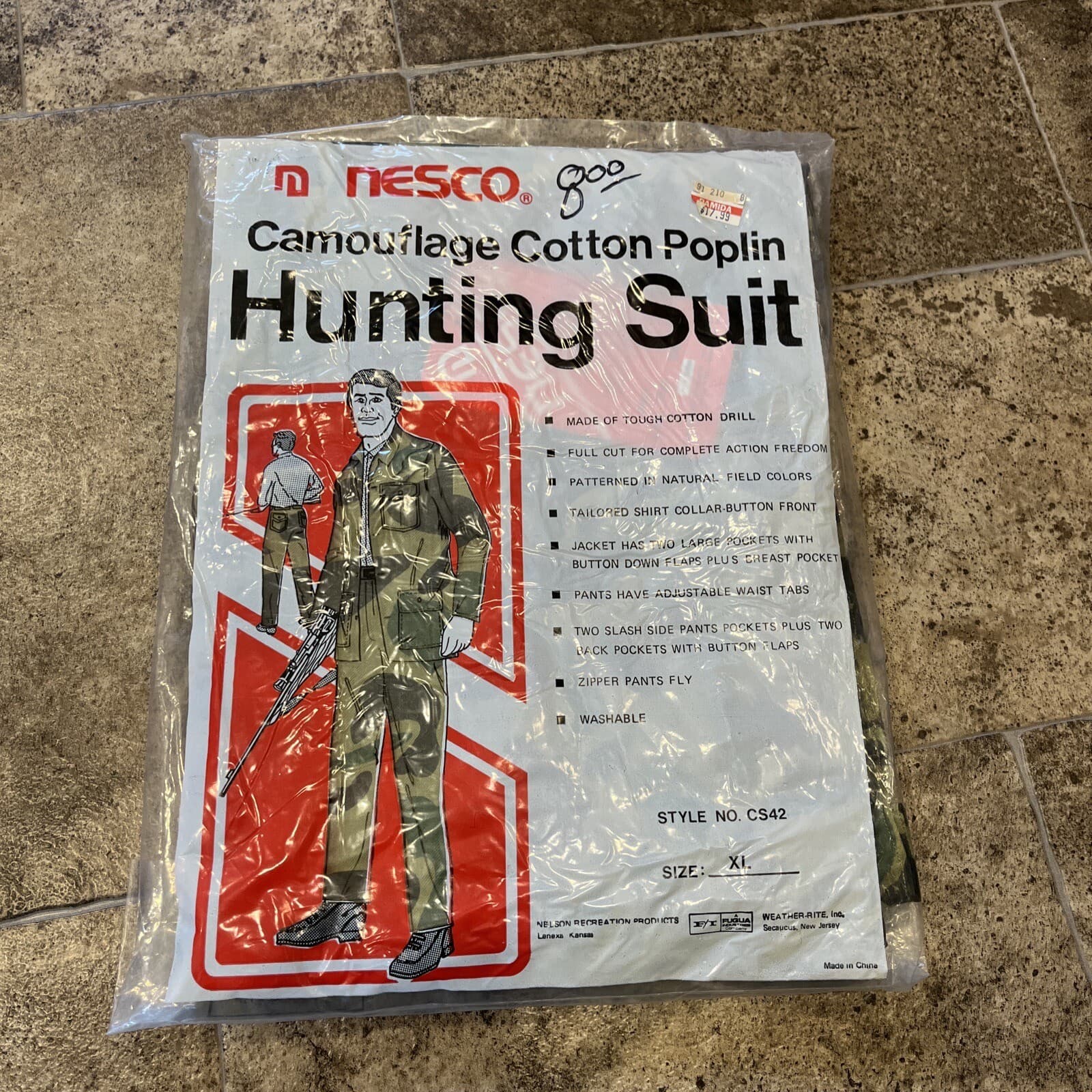 Vintage Nesco Camouflage Camo Cotton Poplin Hunting Suit Size XL CS42 NOS