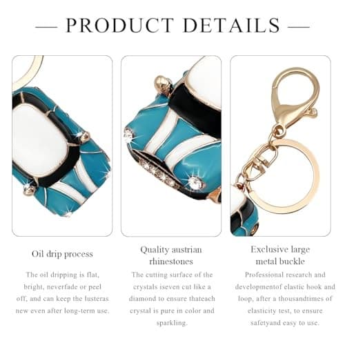 Car Key Chain, Rhinestone Detail 3D Cute Car Model Keychain, Mini Lake Blue 4
