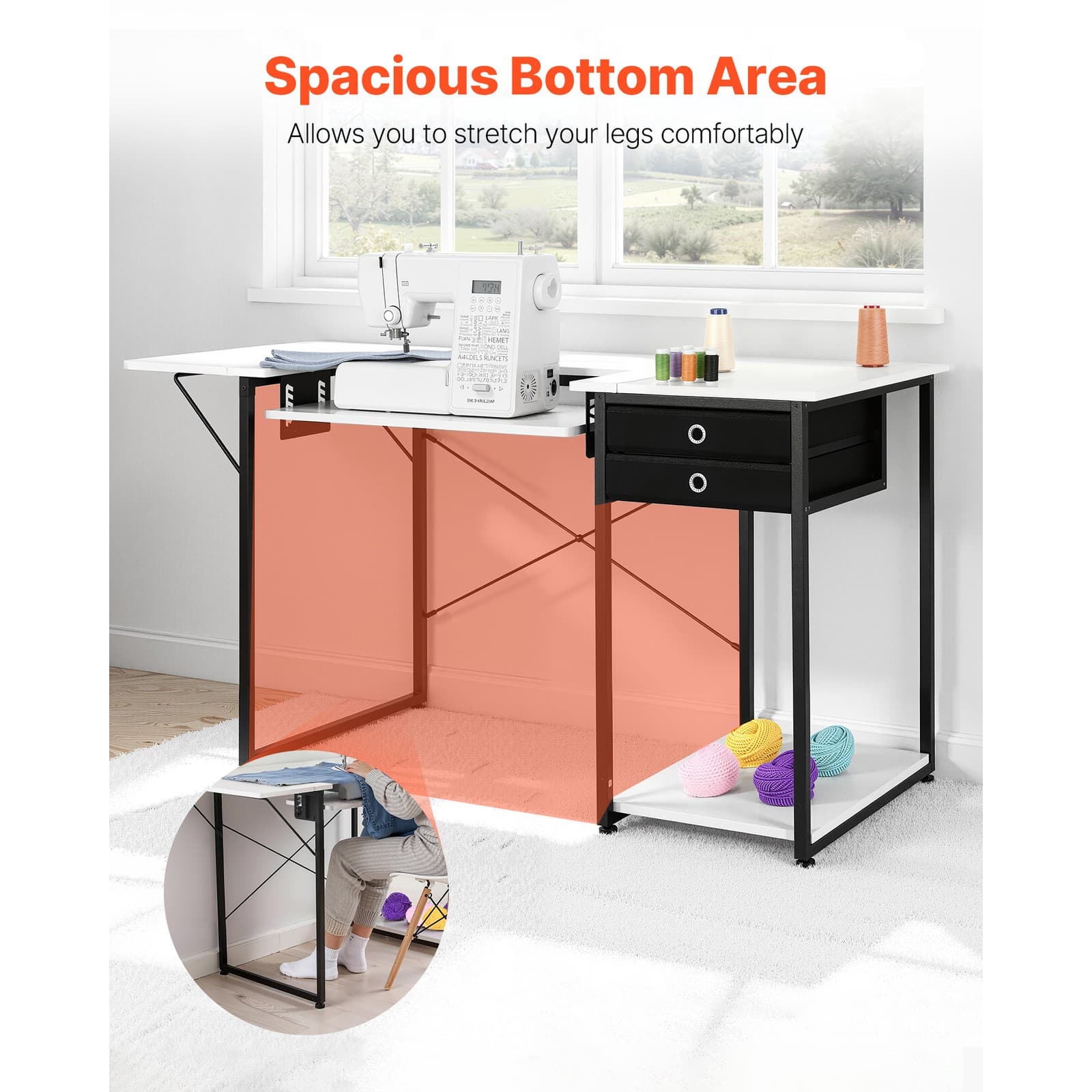 Uimoso Multipurpose Sewing Machine Table with Drawers and Foldable Shelf 6