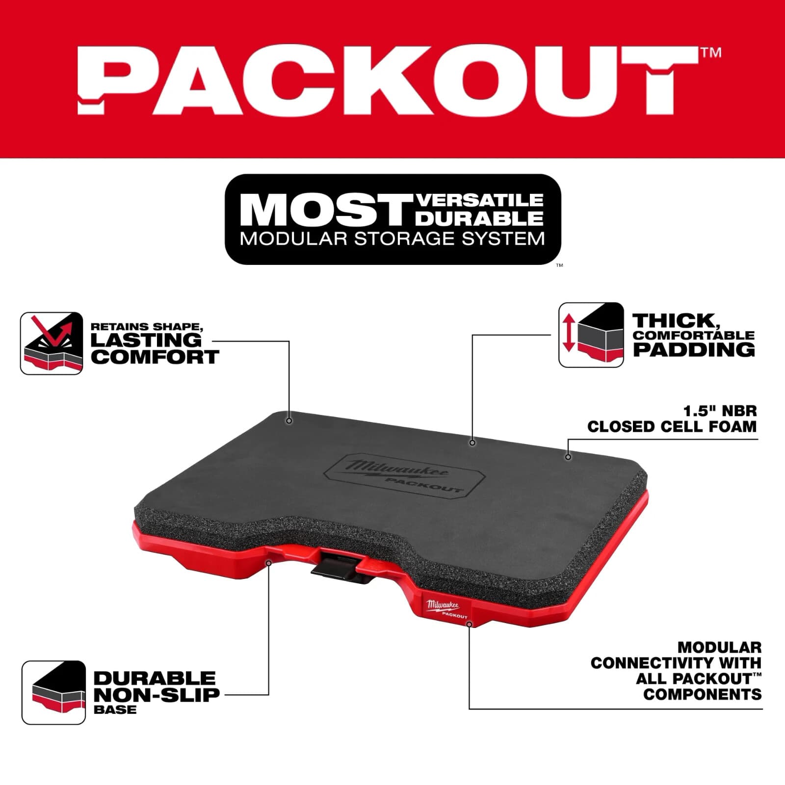 Milwaukee 48-73-6110, PACKOUT Kneeling Pad, Knee Pad Tear Resistant -New 3
