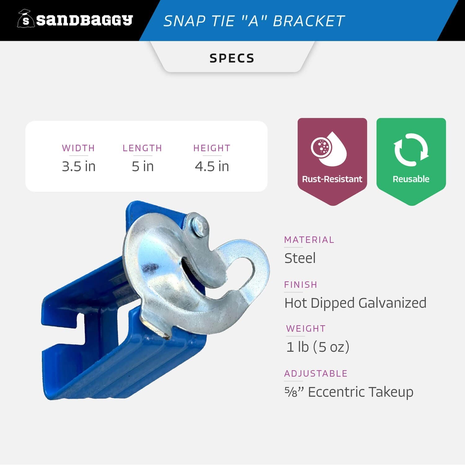 Sandbaggy Jahn A Bracket - Hot Dipped Galvanized - Snap Tie Clamp 3