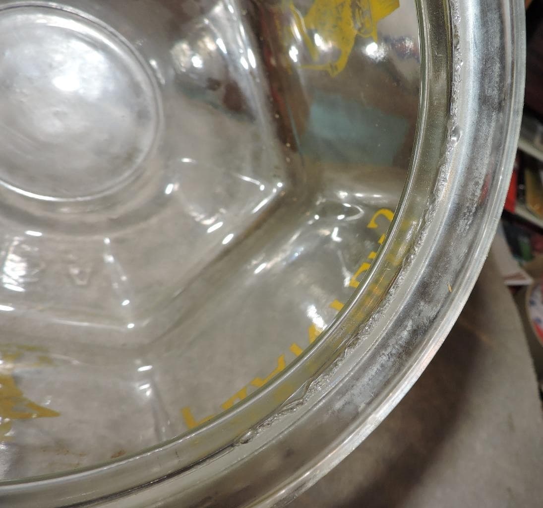 Antique Yellow Pyro Mr Peanut Country Store Display Jar W/ Figural Peanut Lid 5