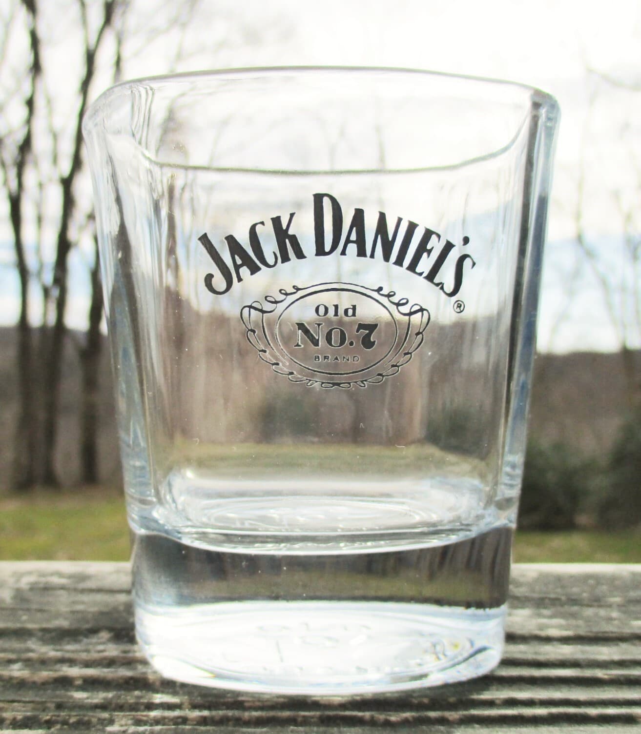 Jack Daniels Old No. 7 Whiskey Square Rocks Lowball Cocktail Glass Embossed Base 2