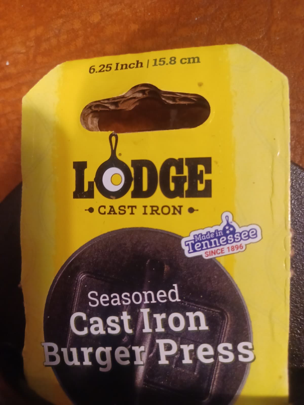 LODGE Seasoned Cast Iron BURGER PRESS 6.25 inch New w/Tag  (U4) 3