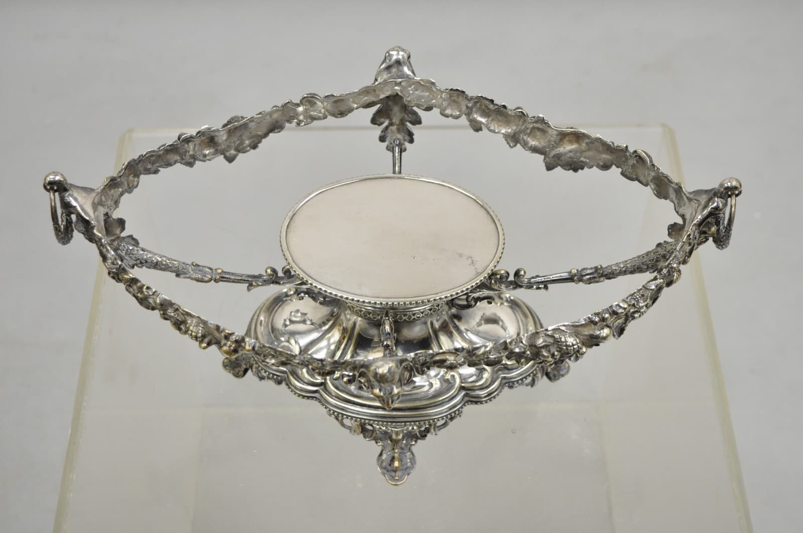 Antique French Victorian Silver Plated Figural Centerpiece Bowl Pedestal Base 3