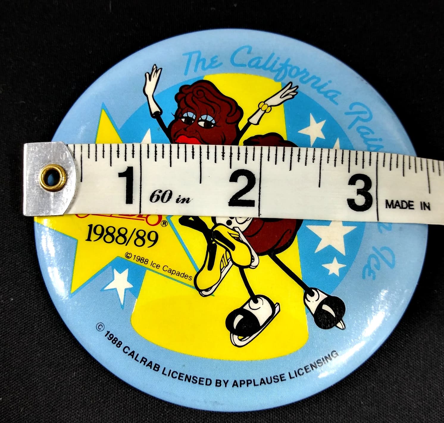 Vintage California Raisins Ice Capades 3.5" Pinback Button CALRAB Applause 1988 3