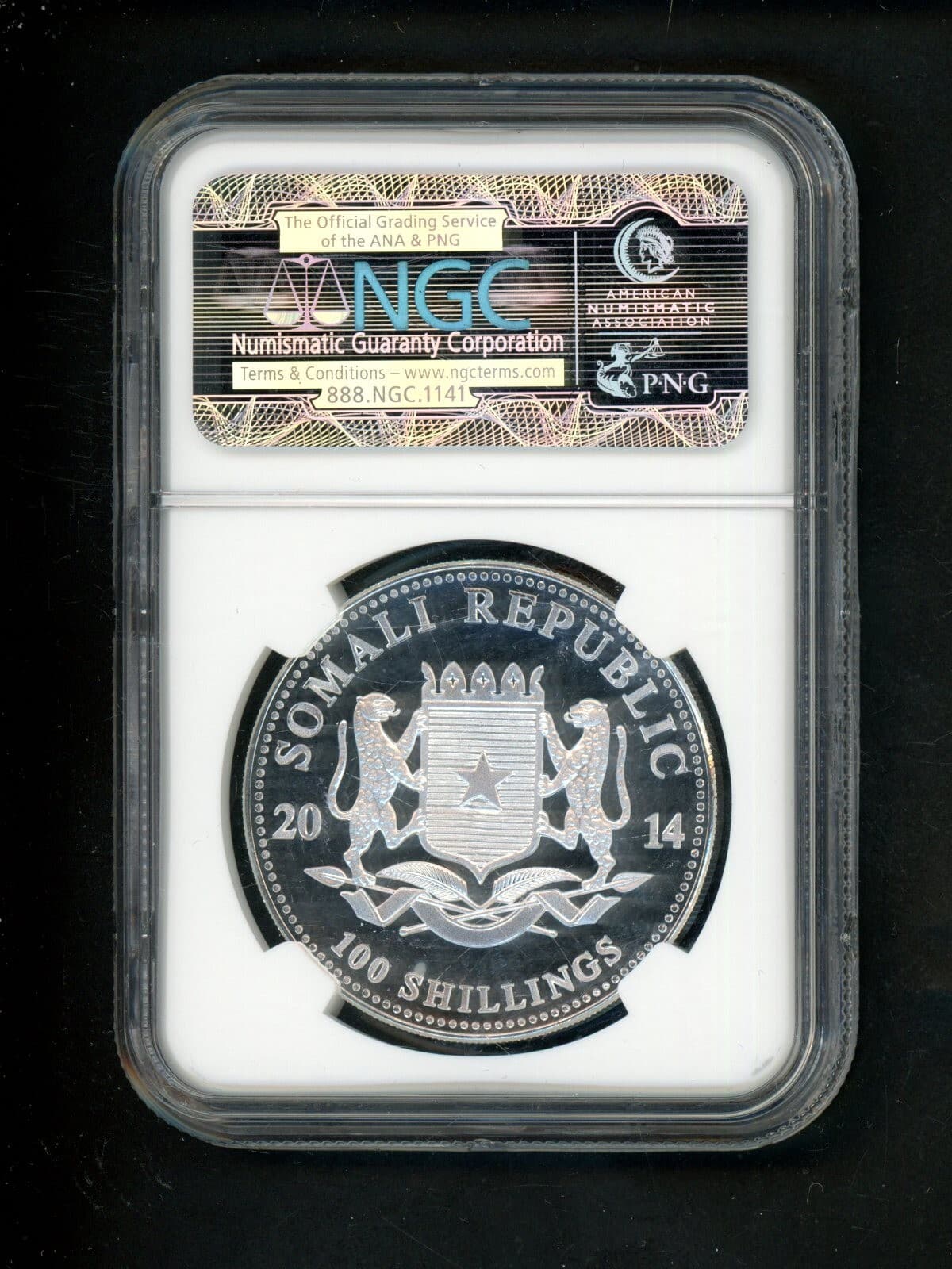 Somalia 2014 100 Shillings Silver NGC BRILLIANT UNCIRC African Wildlife Elephant 2