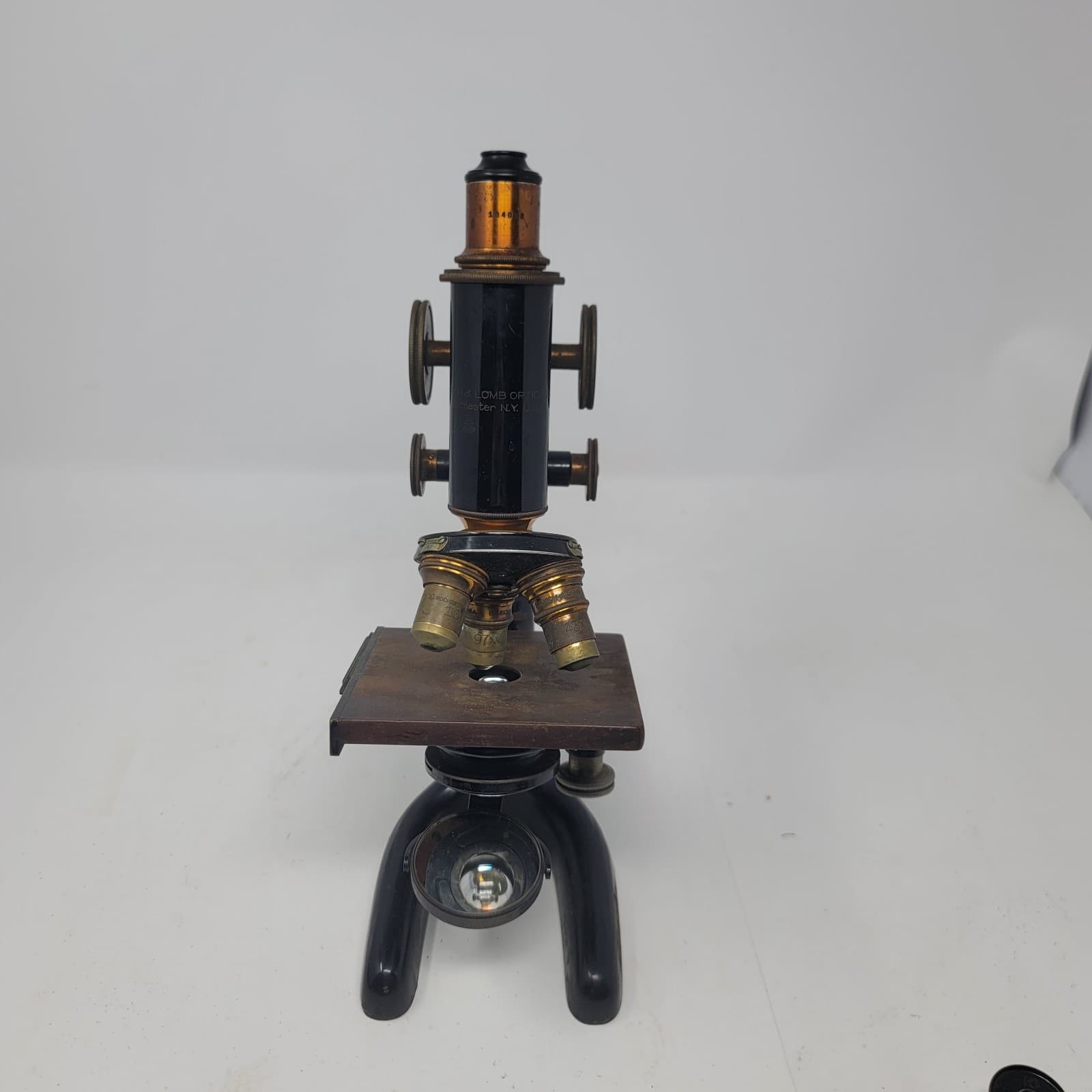 Antique Vtg Bausch & Lomb Brass Microscope #184038 1915 Patent Date Scientific 3