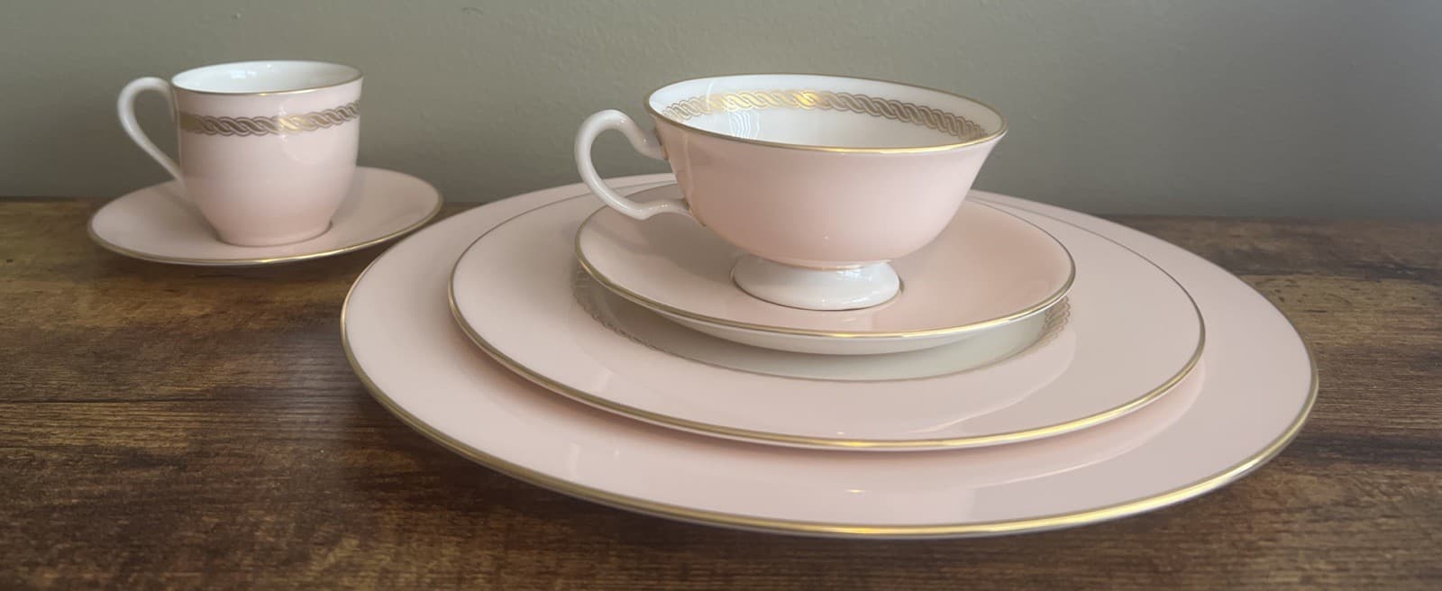 Lenox Caribbee 6-Pc Place Setting Pink Gold Rim Bone China X-144 10 Sets Avail 2