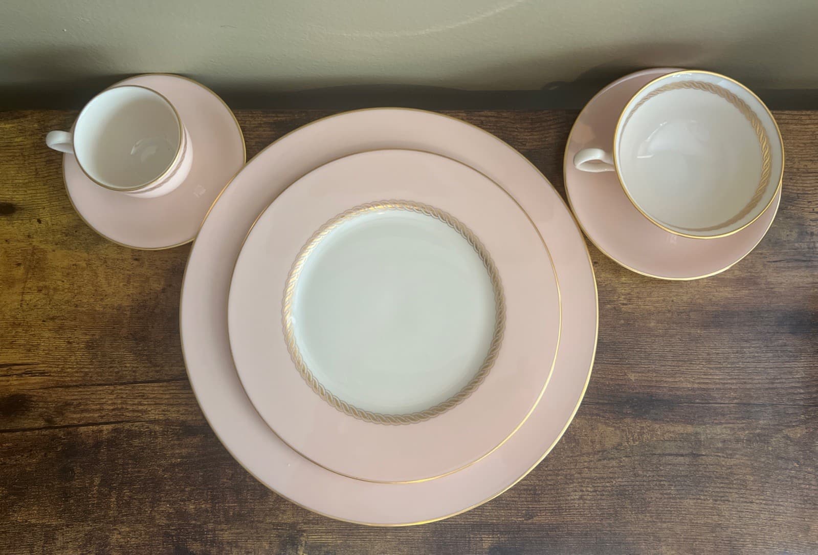 Lenox Caribbee 6-Pc Place Setting Pink Gold Rim Bone China X-144 10 Sets Avail 3