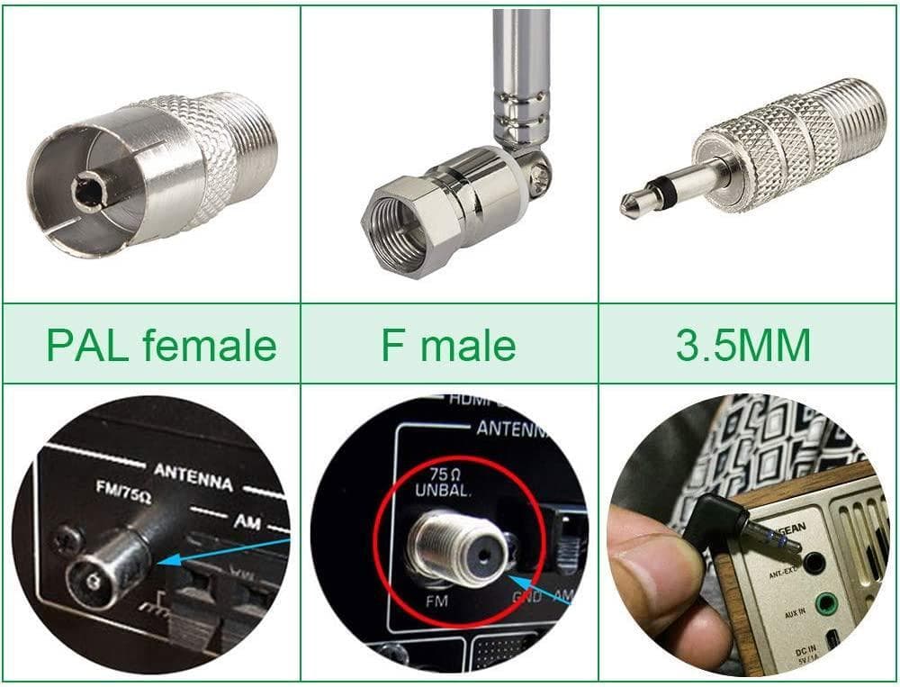 F Type Telescopic Aerial Antenna 75 Ohm with TV / 3.5 Adapter Bose Wave Radio FM 2