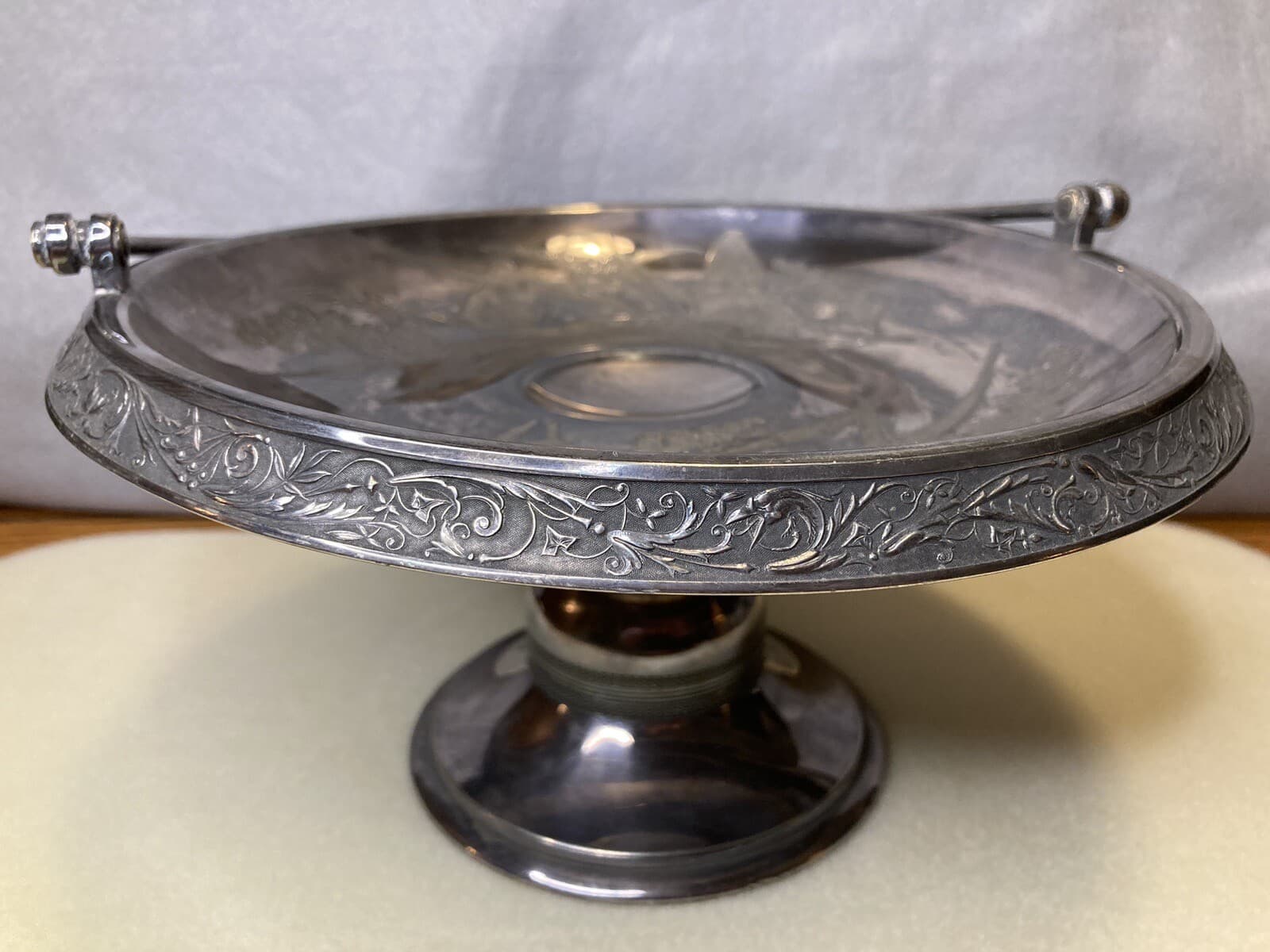 Silver Plate Compote bowl botanical & butterflies Meriden, Conn.  9.5” x  5” H 5