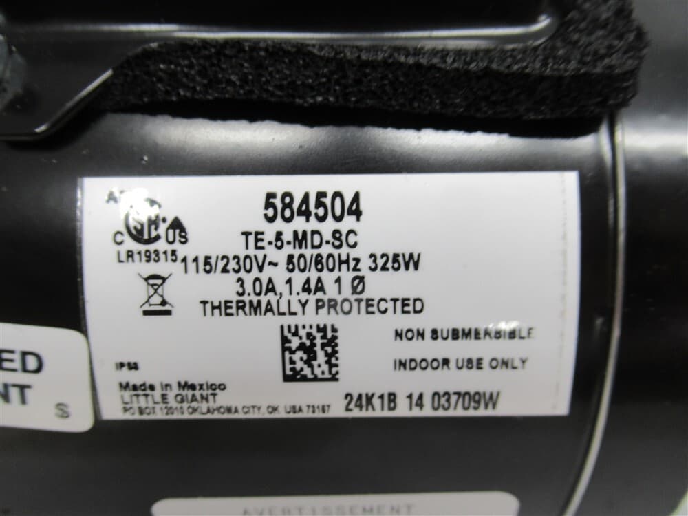 Little Giant 977454, Motor, 115, 230 Volts, Model TE-5-MD-HC / SC, Series HC, SC 4