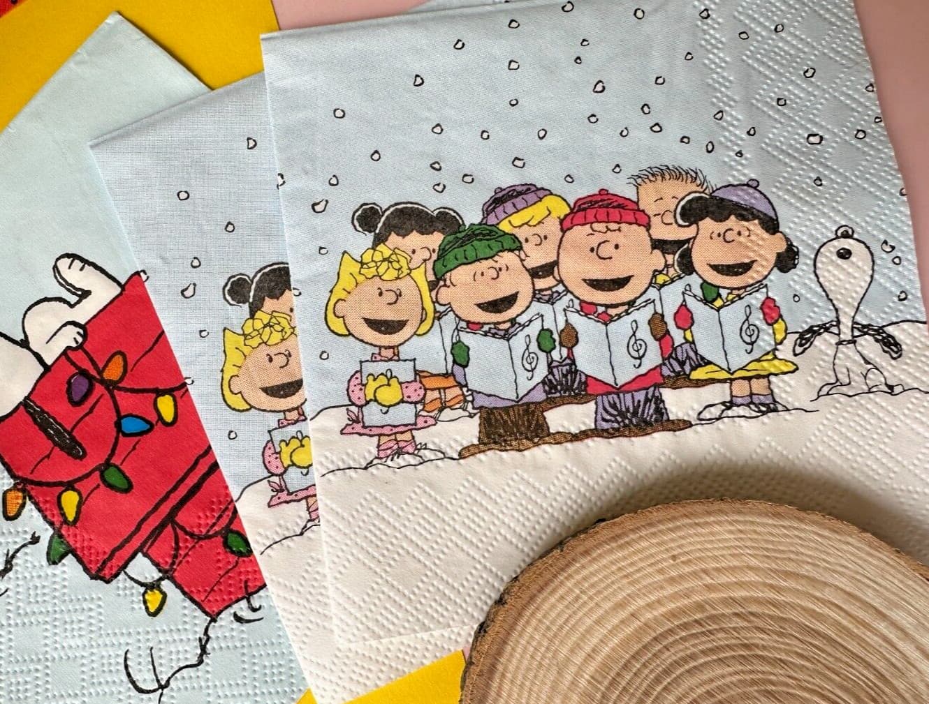 2 Individual Paper Decoupage Beverage Size Napkins Christmas Carol Peanuts DIY 2