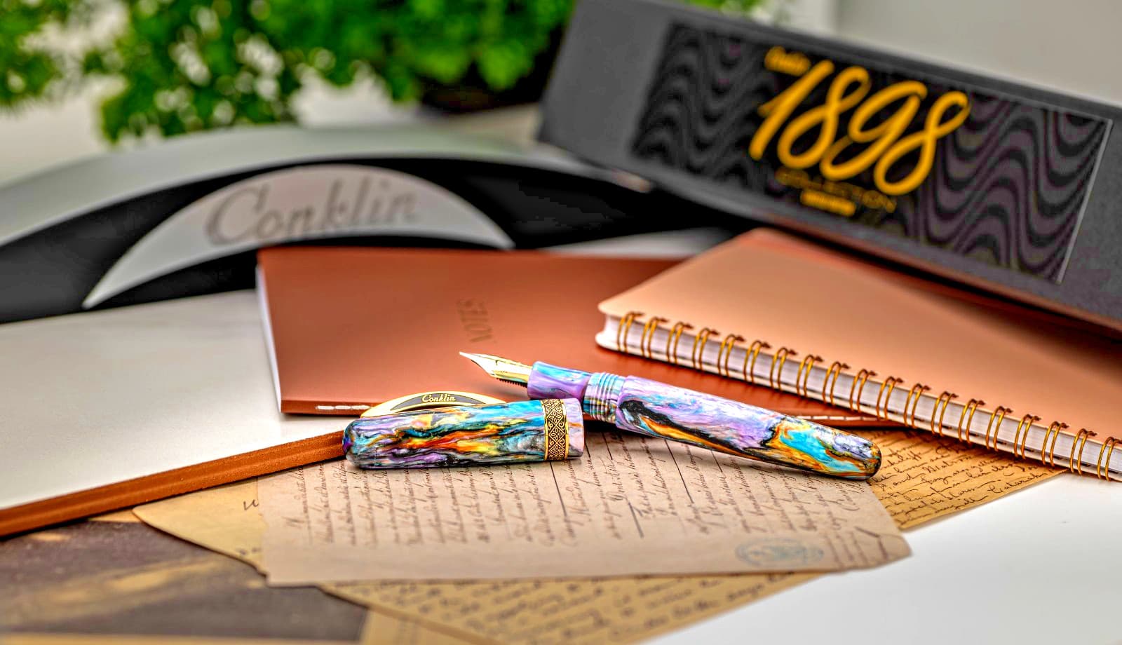 CONKLIN 1898 GOLD TRIM FOUNTAIN PEN PRIMARY MANIPULATION 4.5 14K FINE NIB #63/98 4