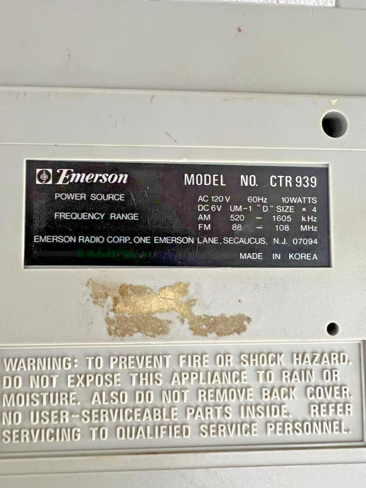 Vintage Emerson CTR 939 Boombox Dual Cassette Stereo AM/FM RADIO WORKS ONLY READ 3