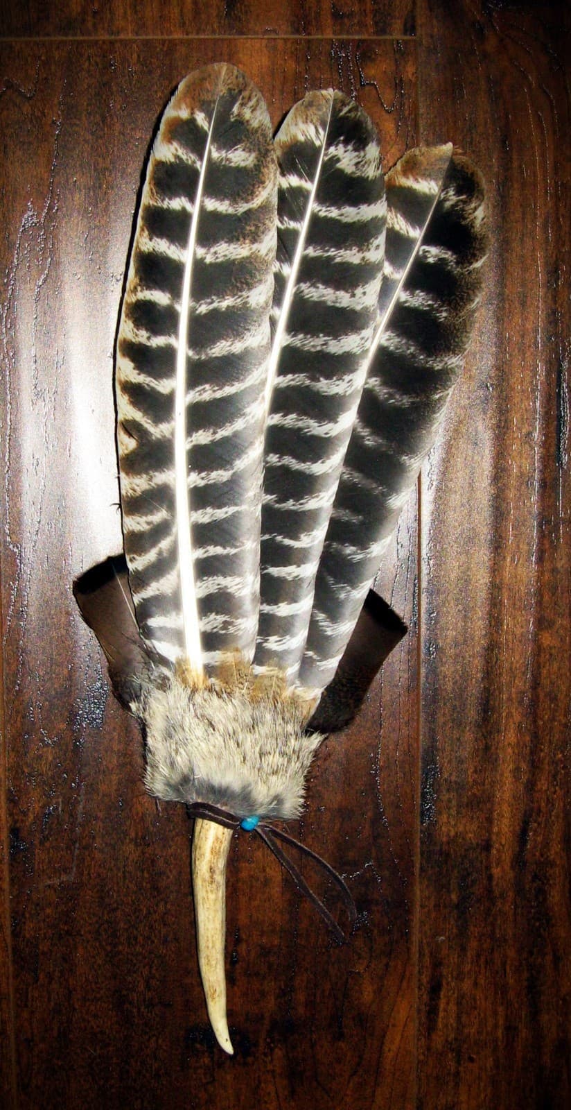 NATIVE AMERICAN TURKEY SMUDGE FAN FEATHERS CEREMONIAL PRAYER 18" 4