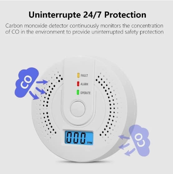 Carbon Monoxide Warning Alarm Sensor LED Digital Battery Powered 2