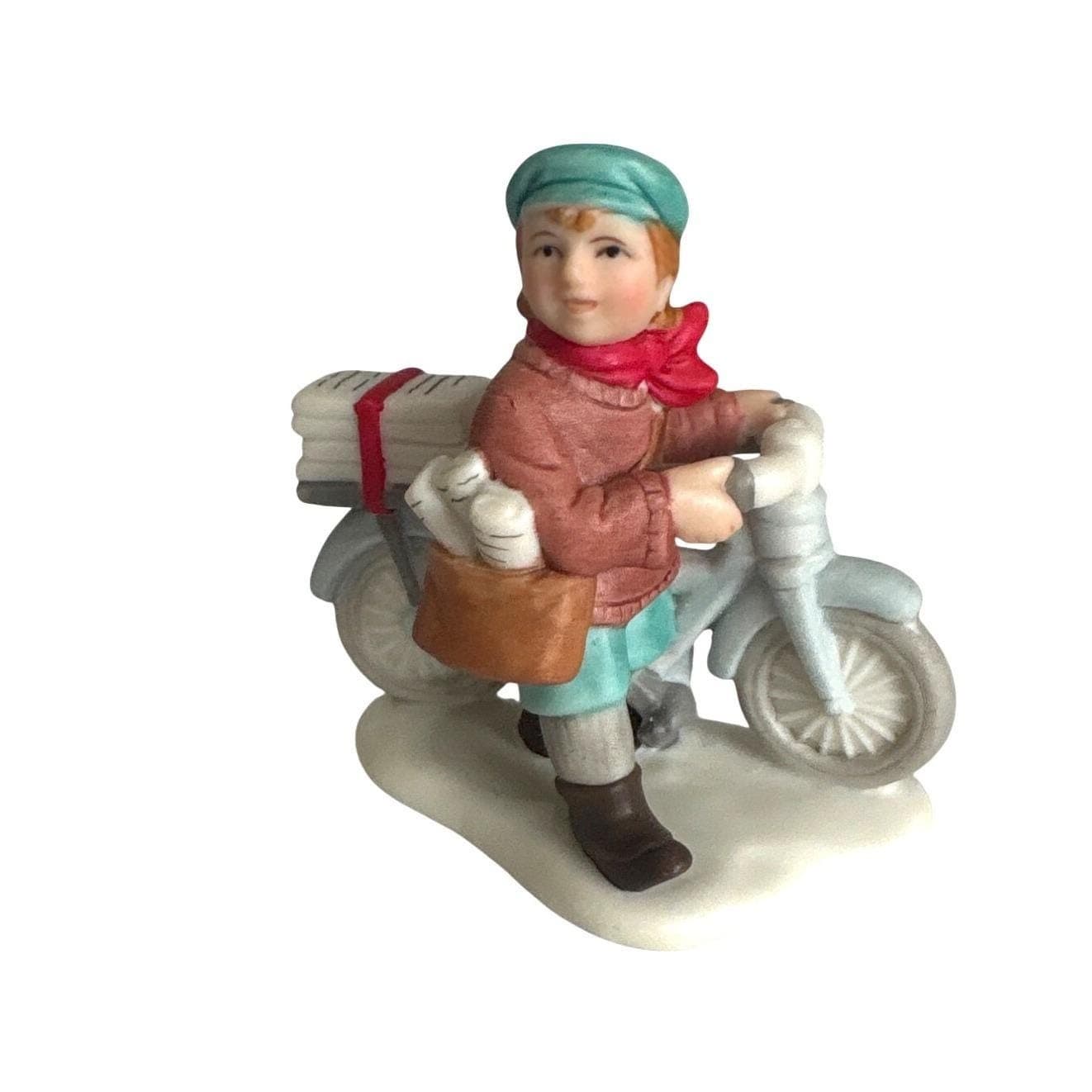 Lefton Collectible Newspaper Boy on Bicycle Christmas Colonial Village 01337
