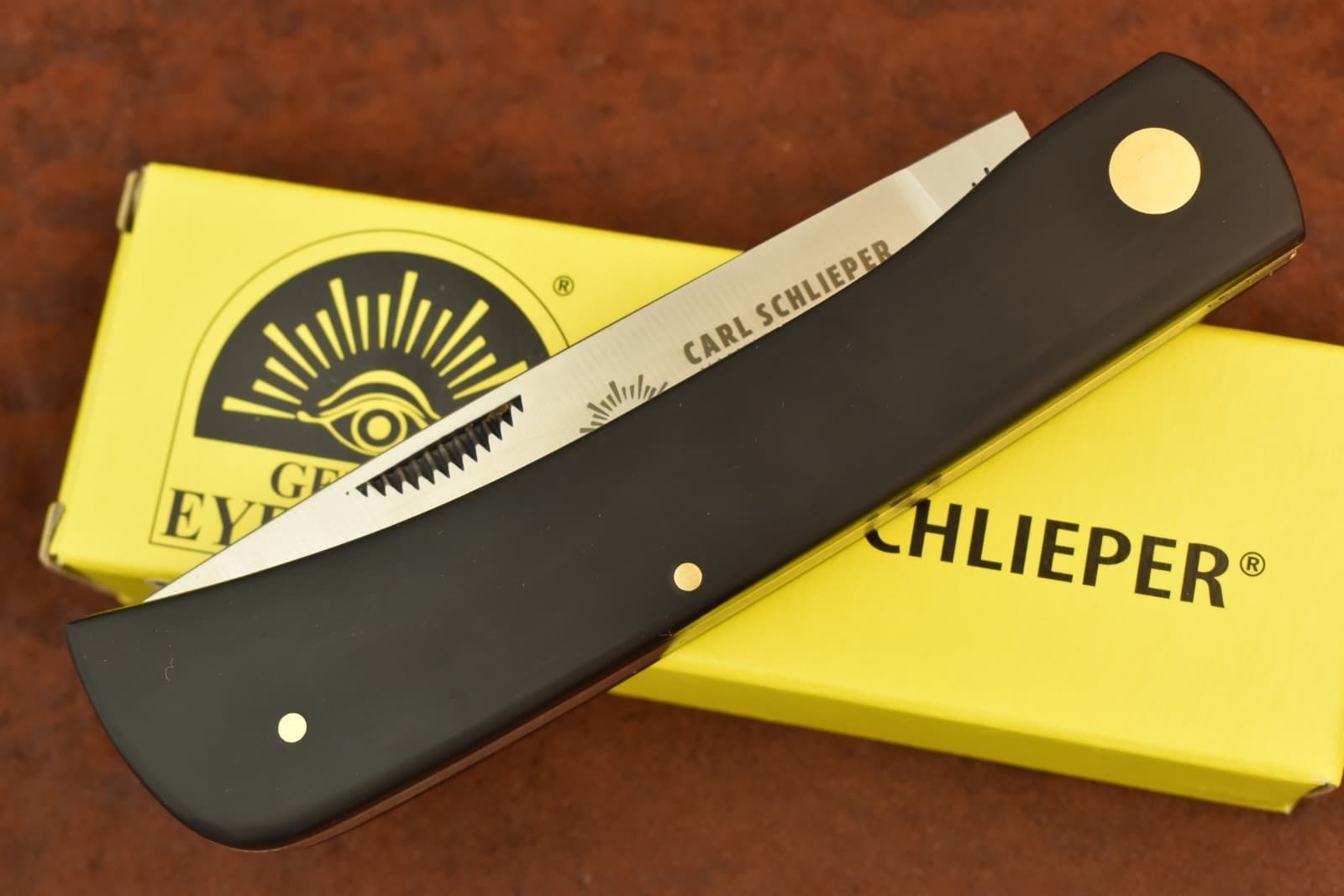 GERMAN EYE BRAND CARL SCHLIEPER BLACK JUMBO SODBUSTER KNIFE SOLINGEN GERMANY 5