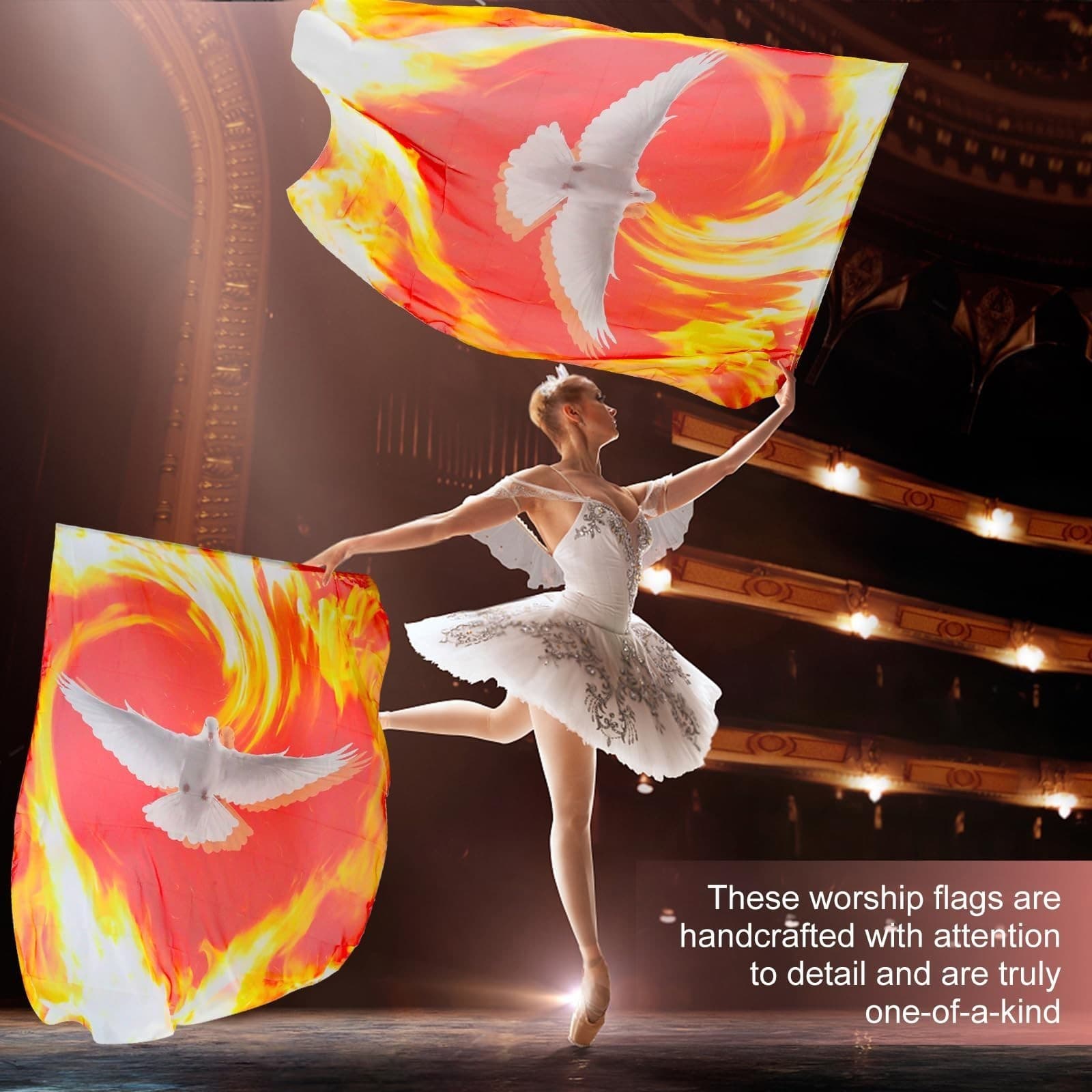 US Praise Worship Flags with Rod Dove Fire Worship Flag Dance Church Performance