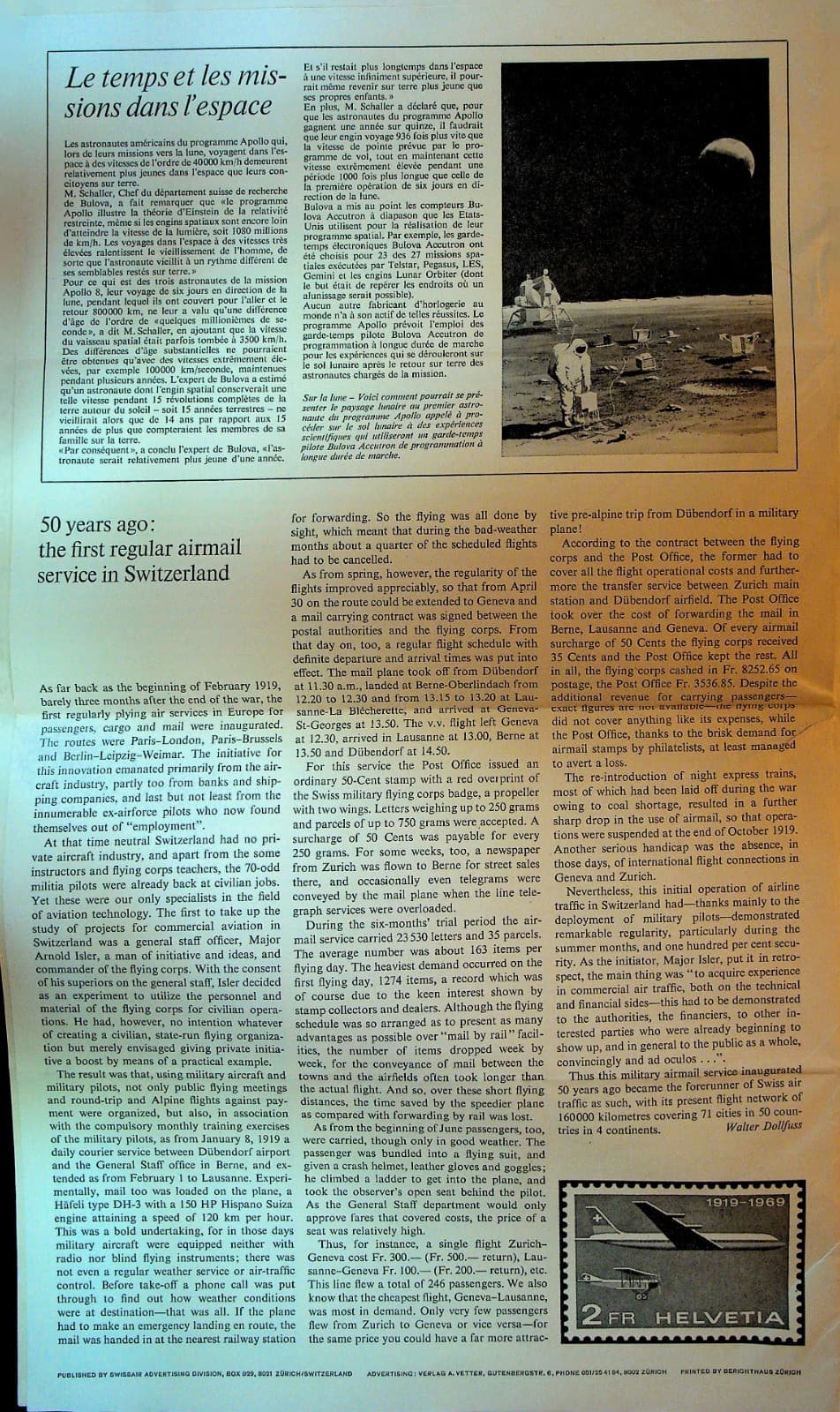 Swiss Air Gazette For Passengers June 1969 Moon Landing Swissair 3