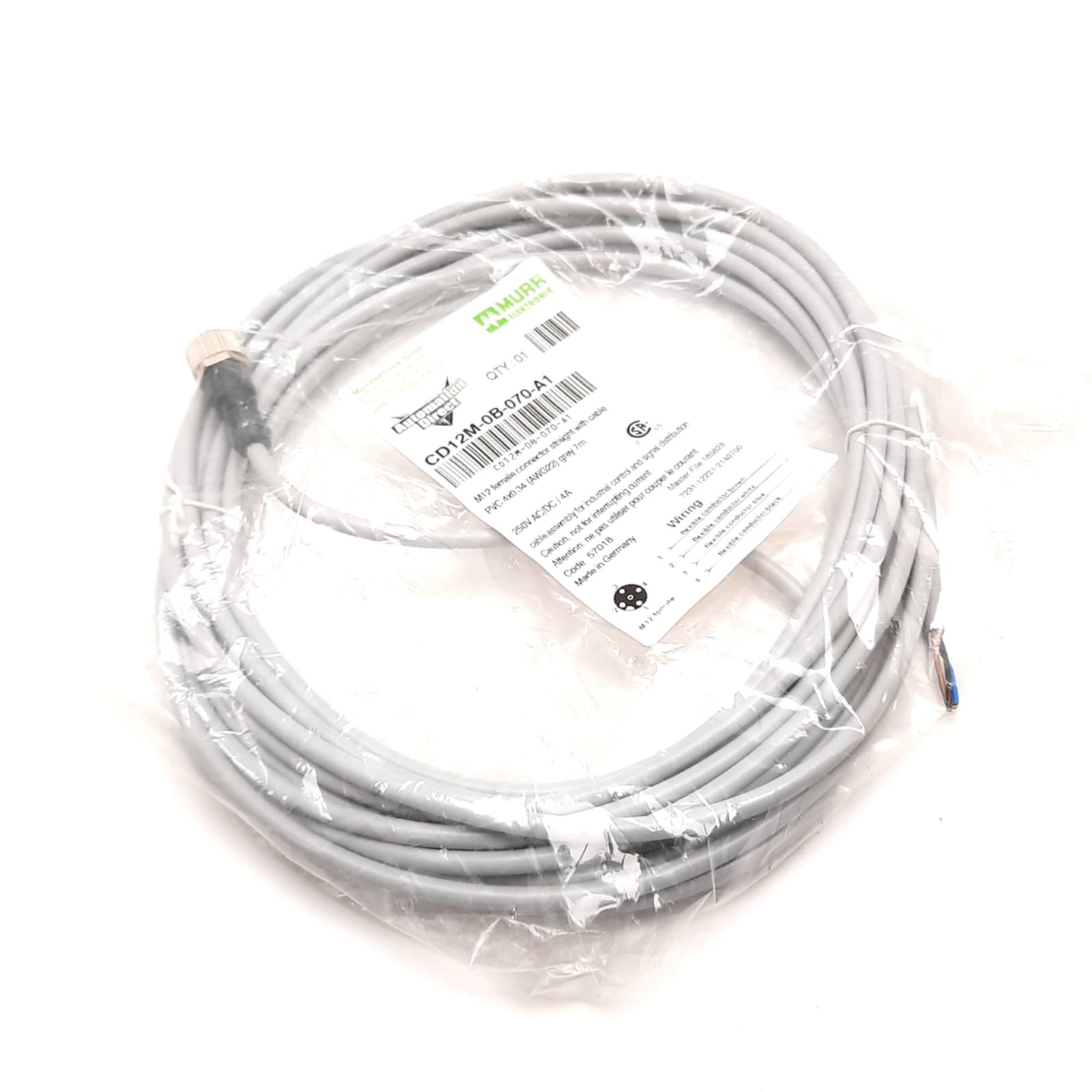 Automation Direct CD12M-0B-070-A1 Cable, 4-Pin M12 Female to Flying Leads, 7m