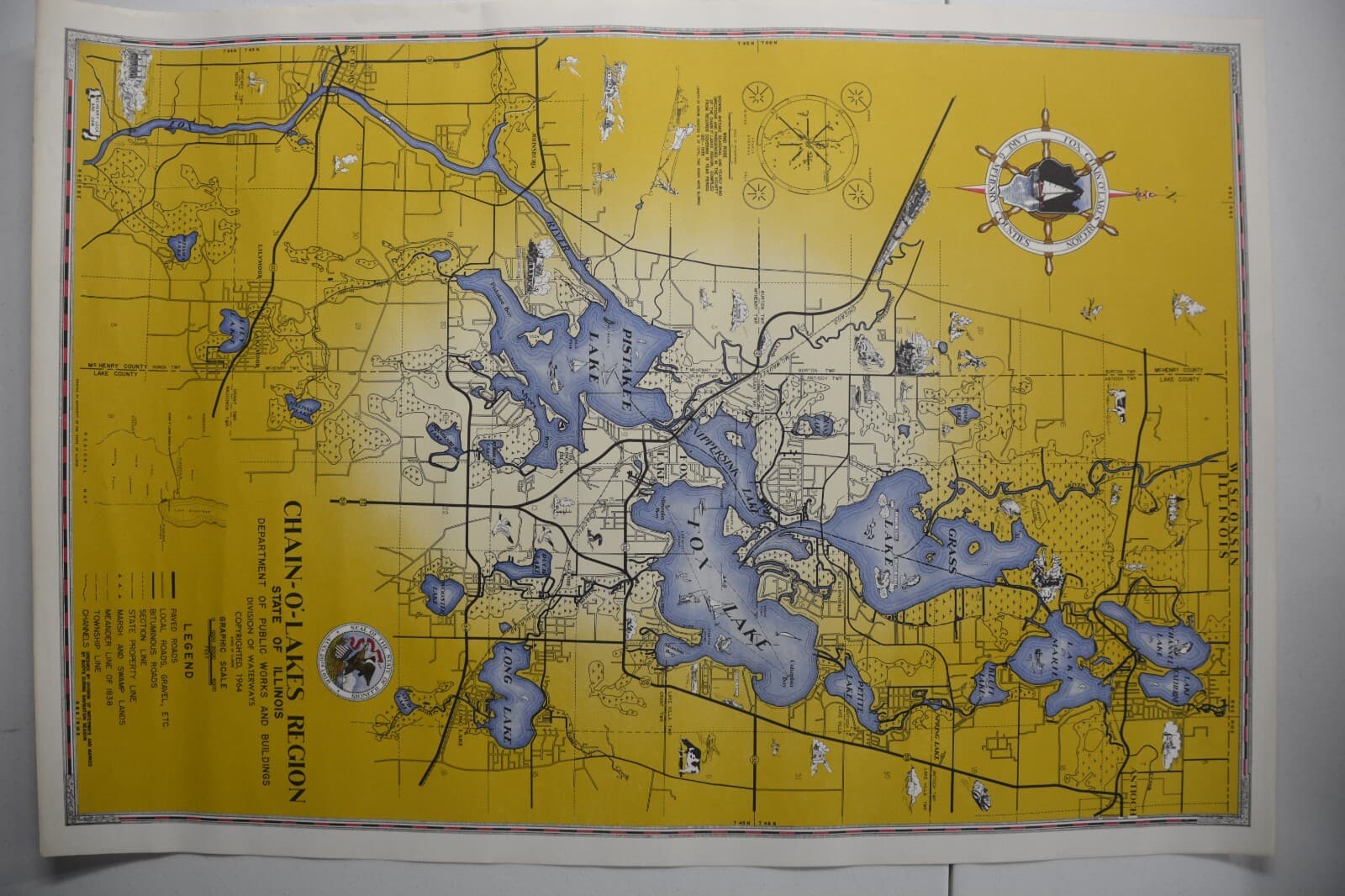 1964 Fox Chain O' Lakes Region Lake & McHenry Counties Map 2