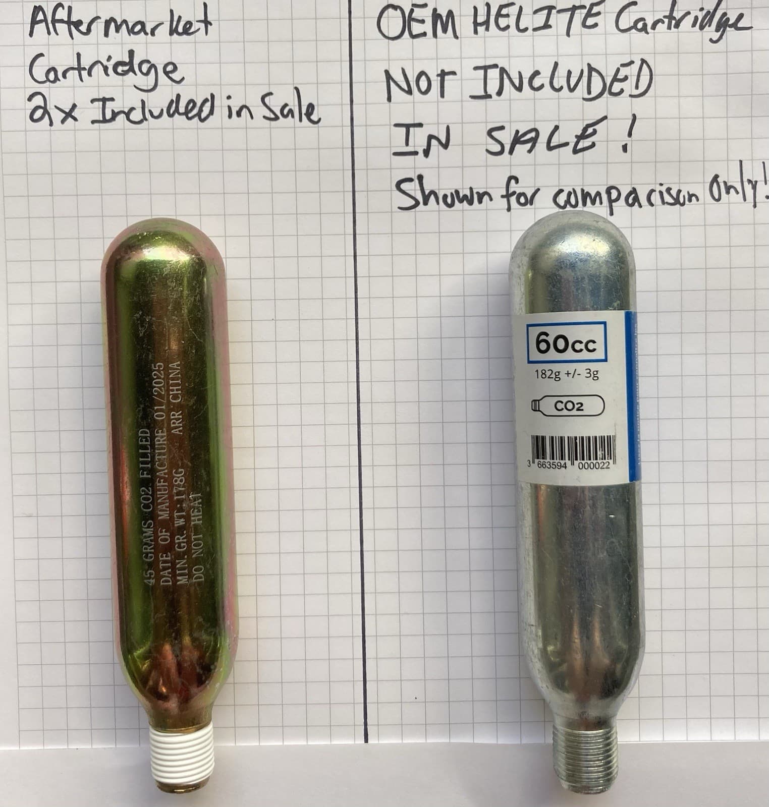 2X 60cc Helite Air Bag Compatible CO2 Cartridges 4