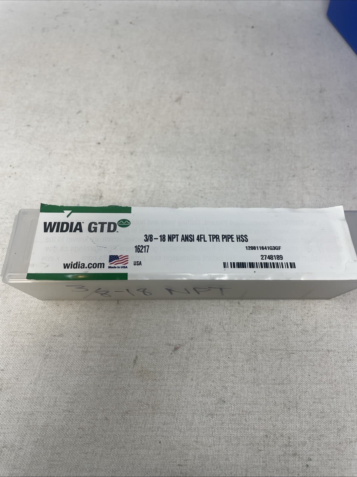 Widia 3/8-18 NPT ANSI HSS Taper Pipe Tap #16217